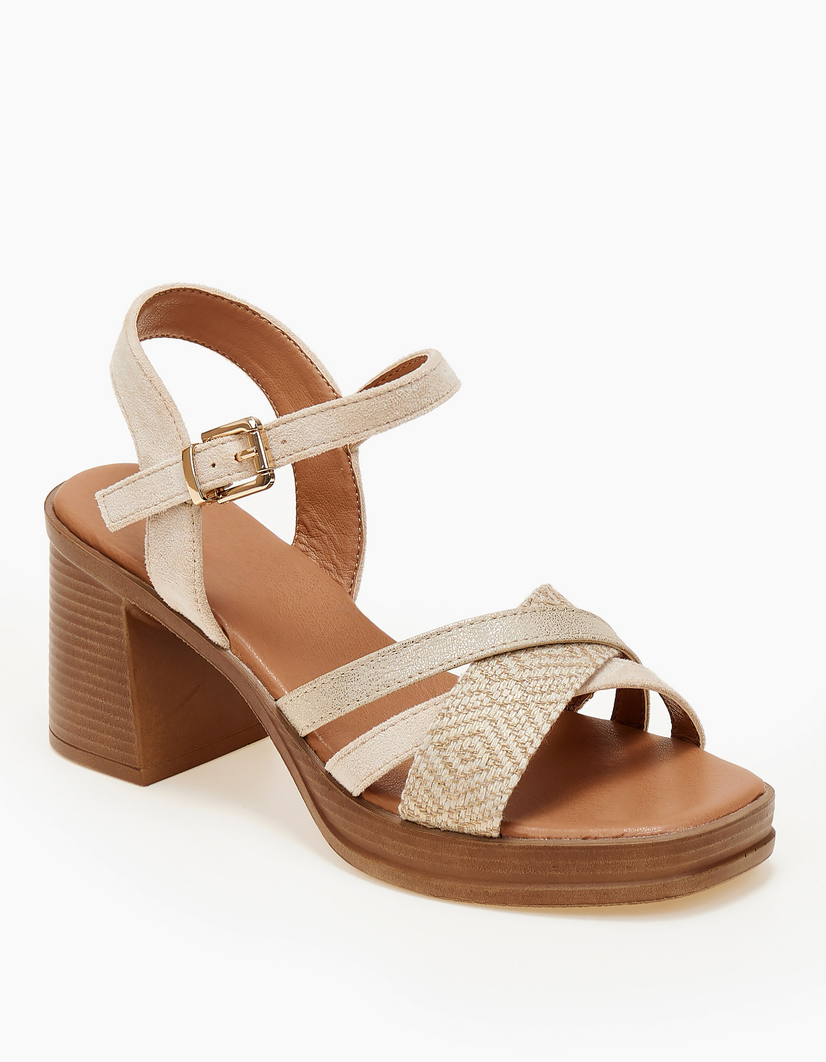 All day πέδιλα με χοντρό τακούνι - Μπεζ φωτογραφία