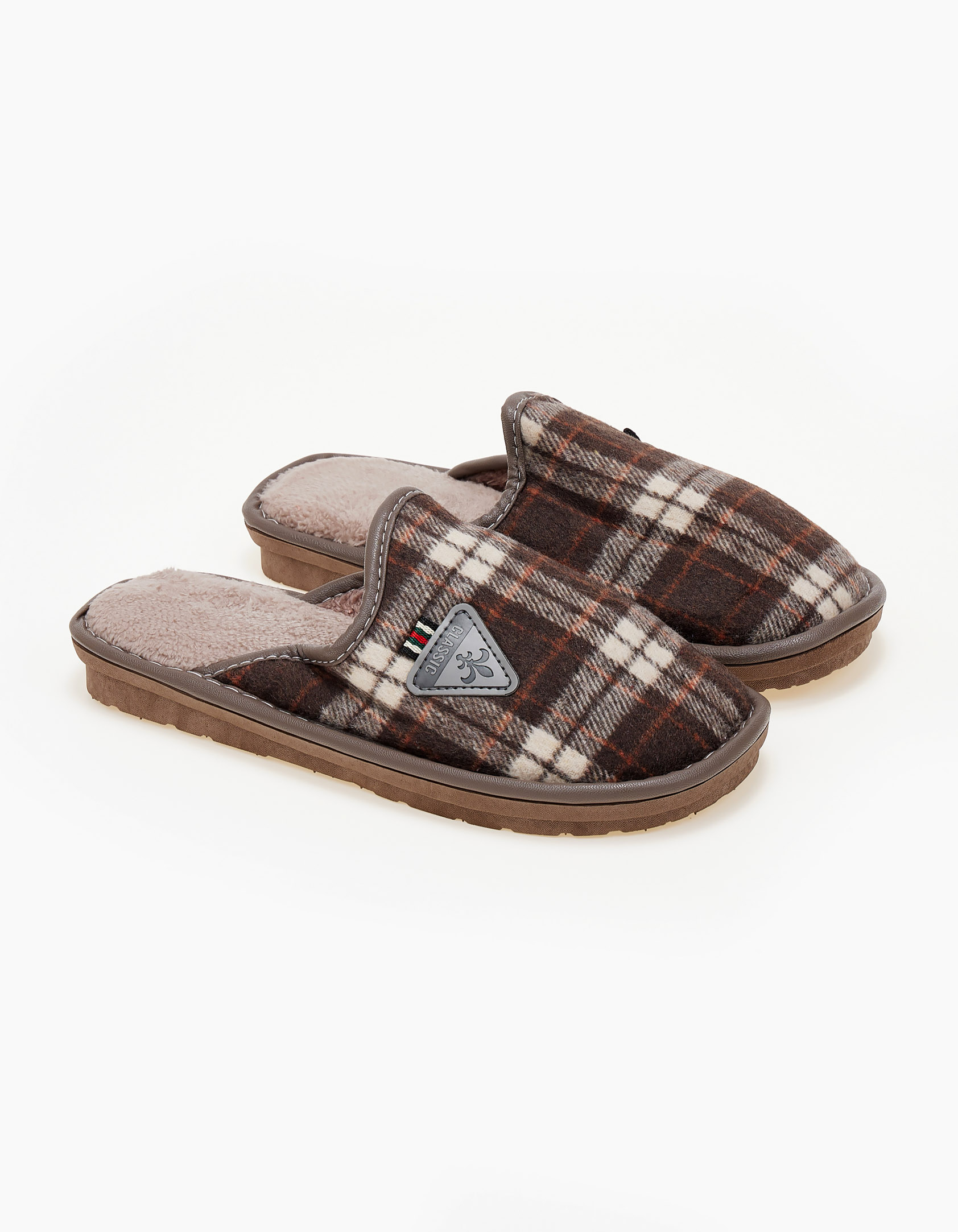 Ανδρικές καρό παντόφλες - Καφέ