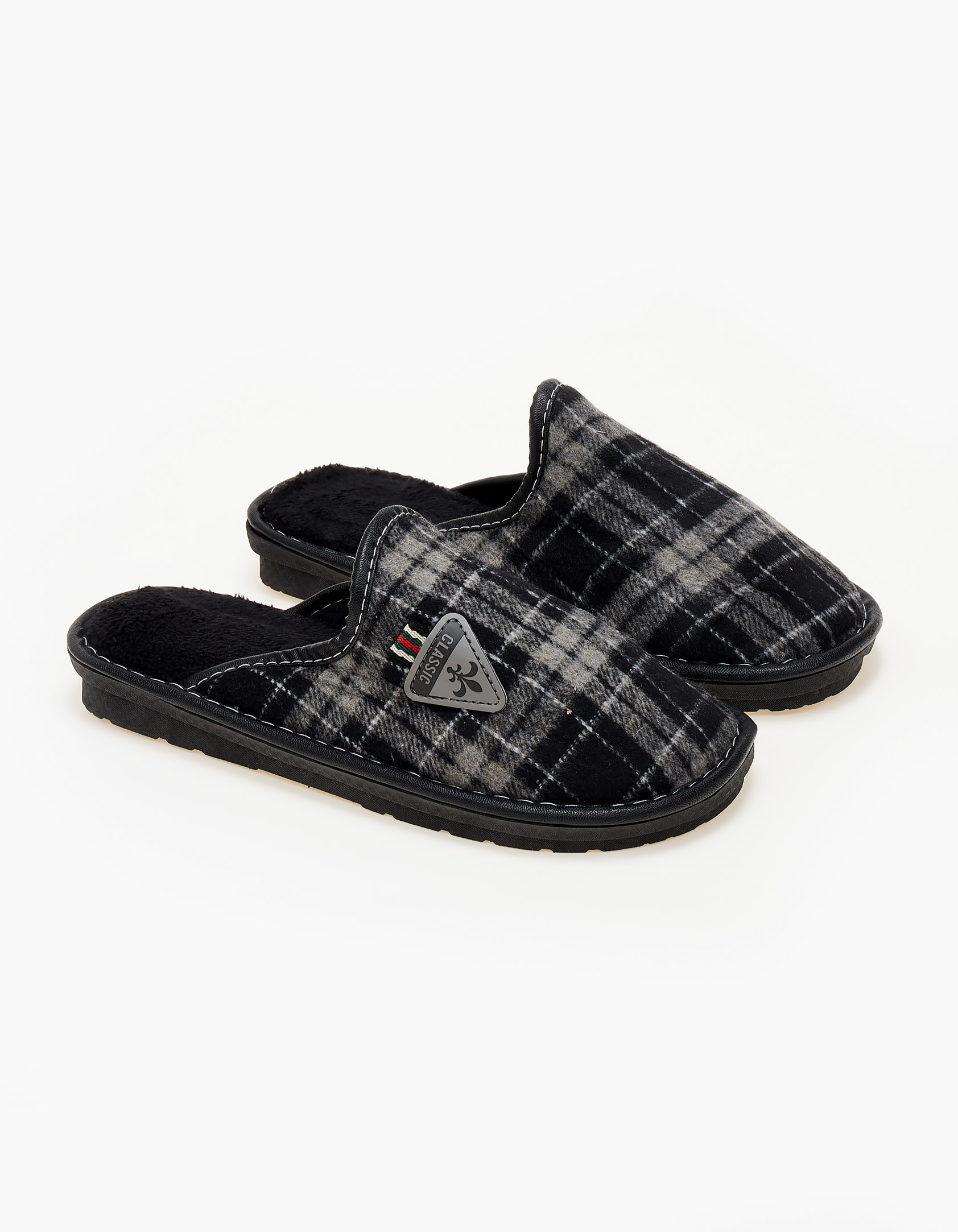 Ανδρικές καρό παντόφλες - Μαύρο