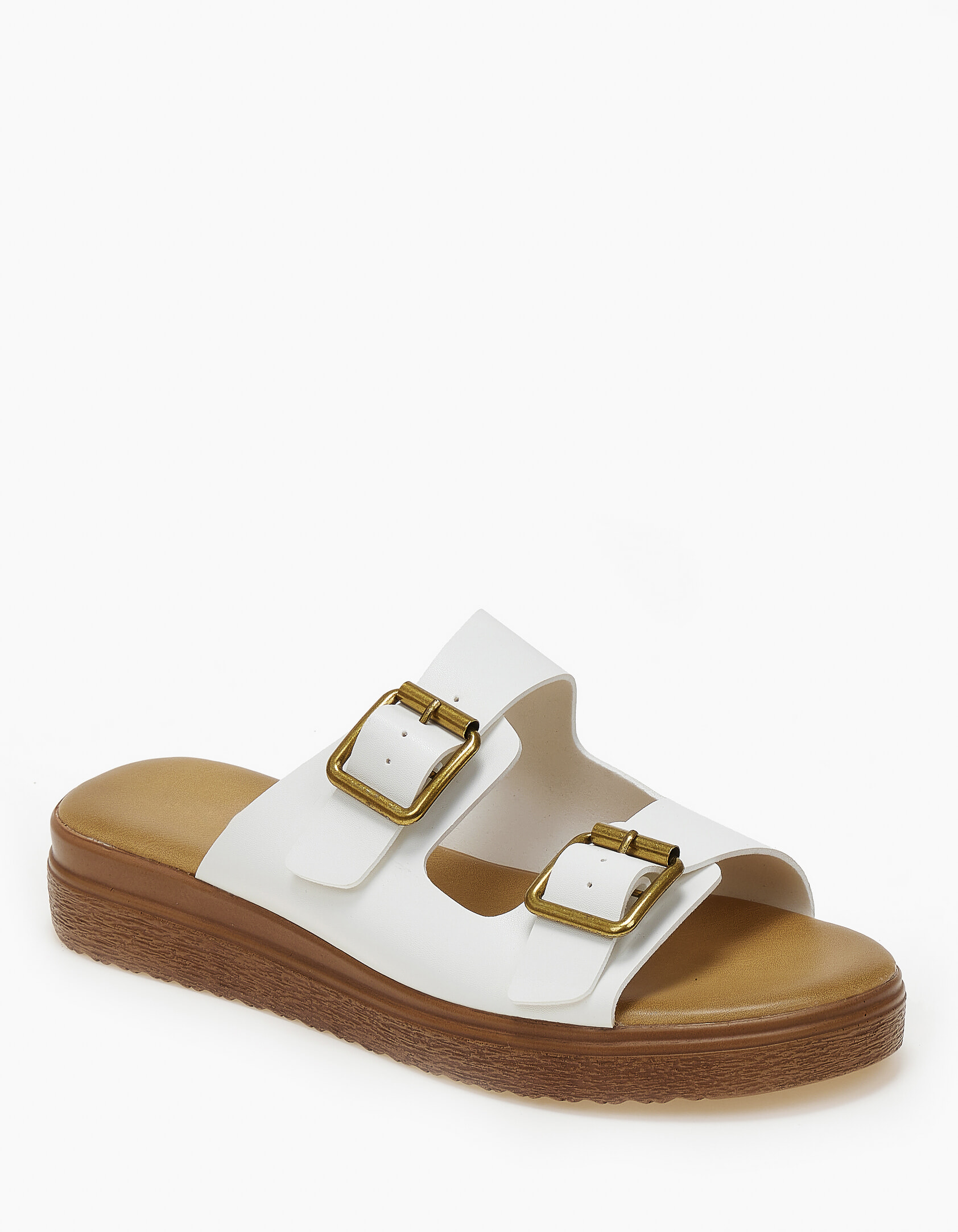 Ανοιχτά σανδάλια flatform με δυο φάσες και αγκράφες - Λευκό