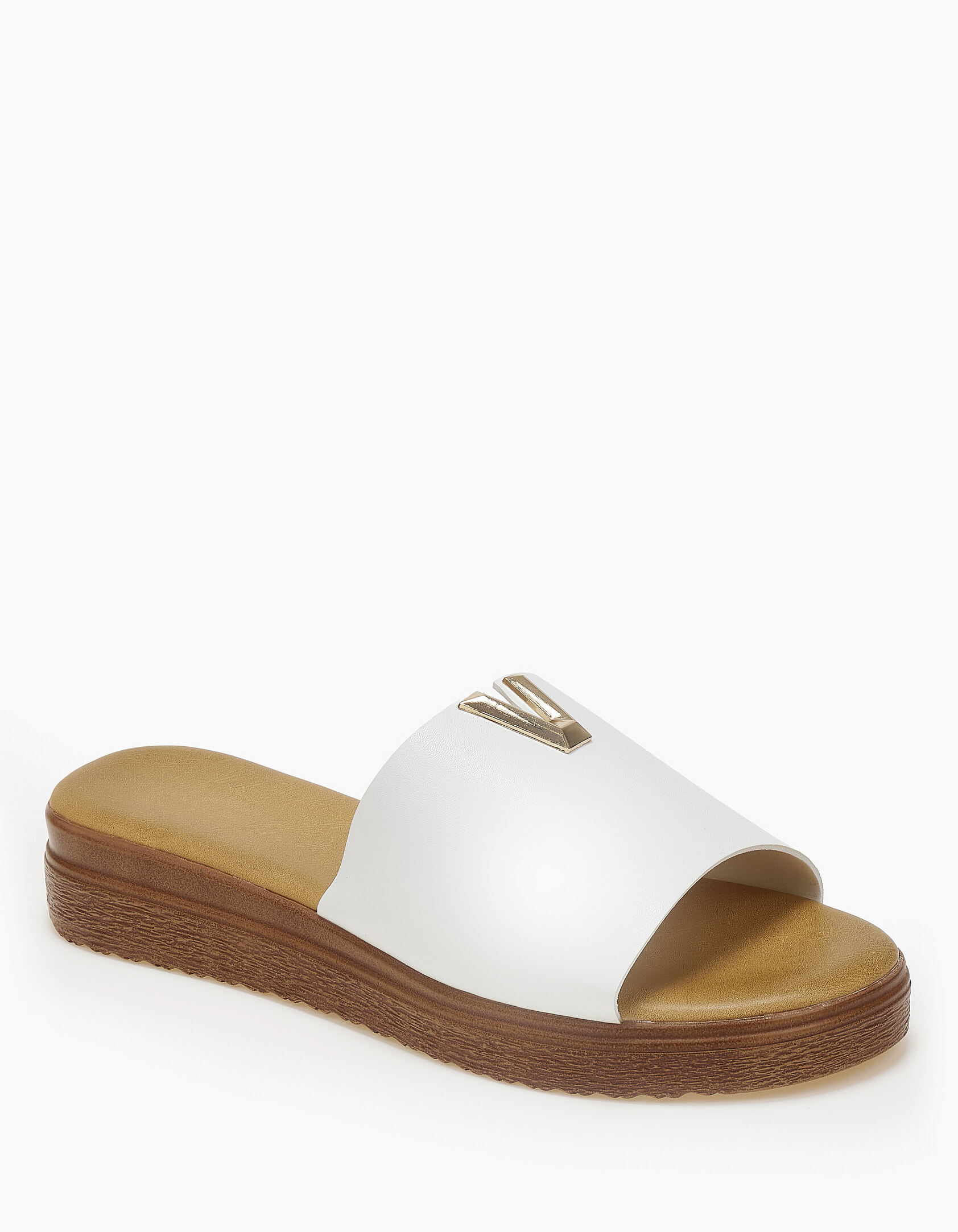 Ανοιχτά σανδάλια flatform με φάσα και μεταλλική λεπτομέρεια - Λευκό