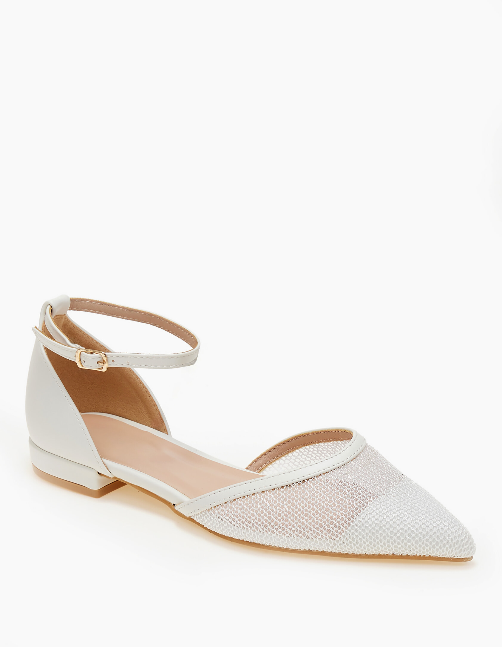 Ballet shoes μυτερά με διαφάνεια και μπαρέτα - Λευκό