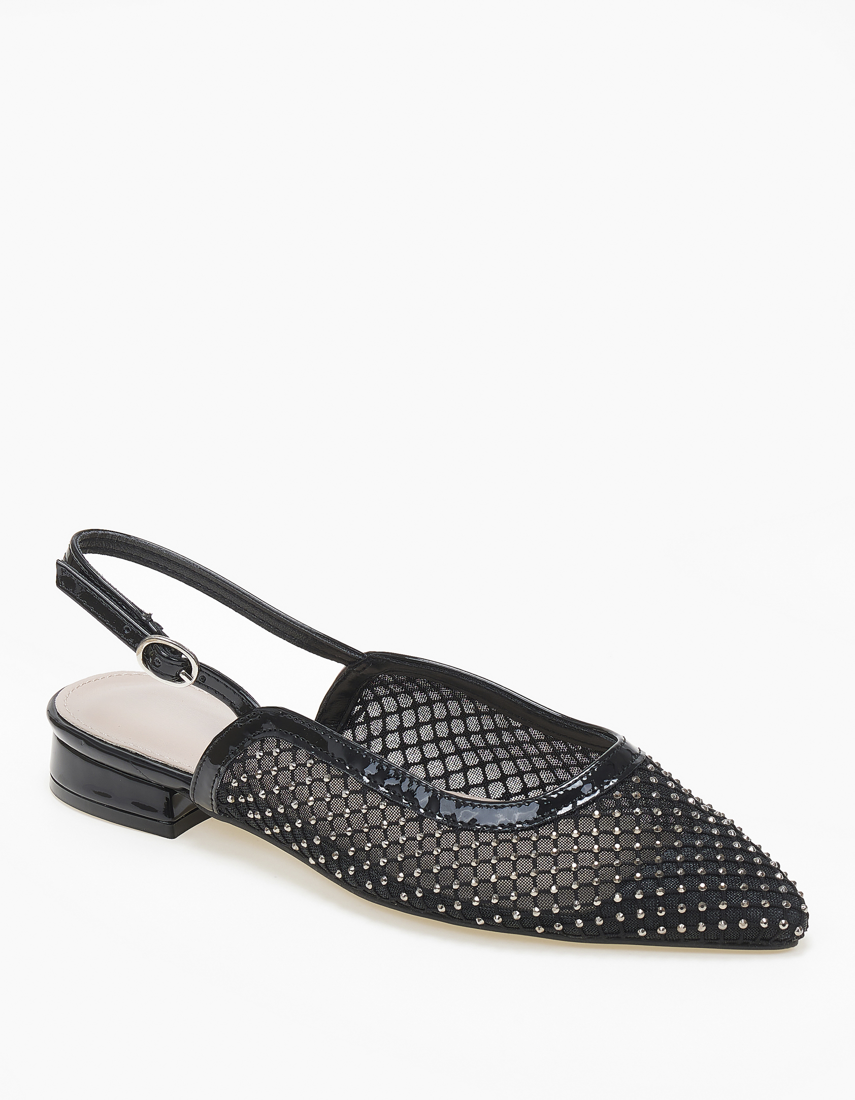 Ballet shoes μυτερά με δίχτυ και στρας - Μαύρο