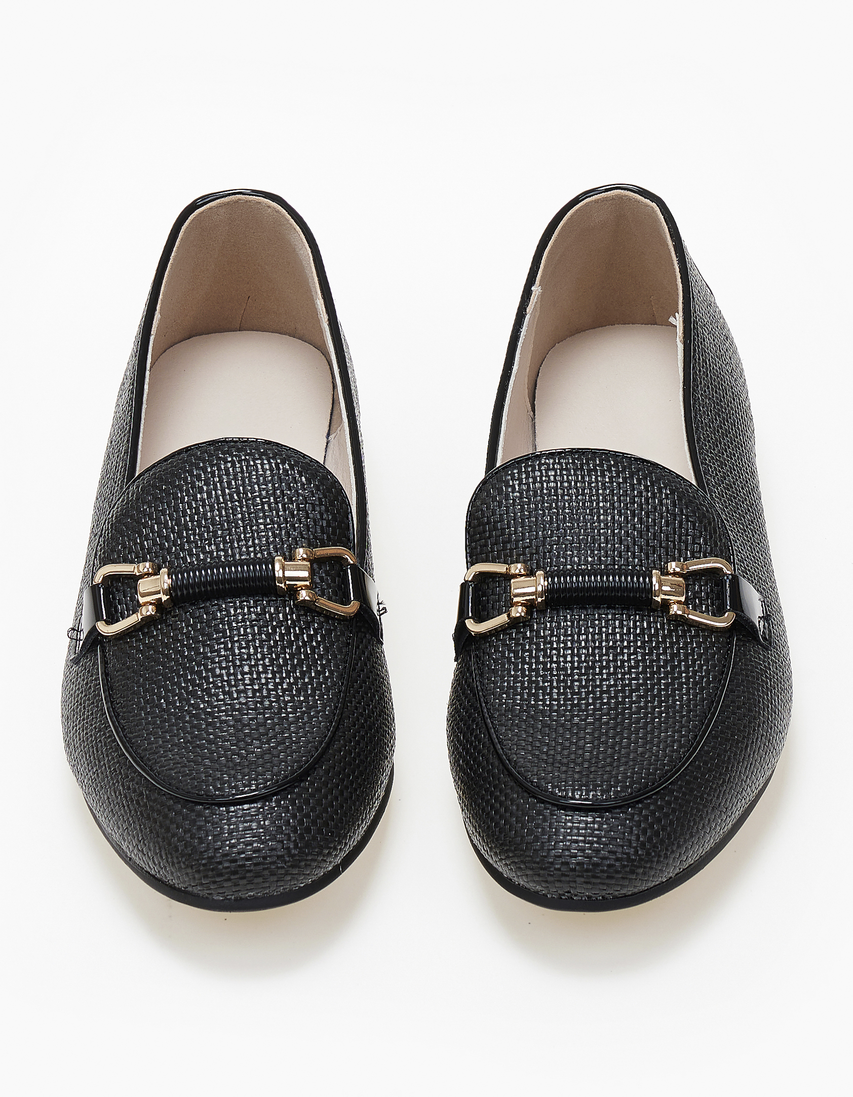 Basic γυναικεία loafers με ψάθα και αγκράφα - Μαύρο φωτογραφία