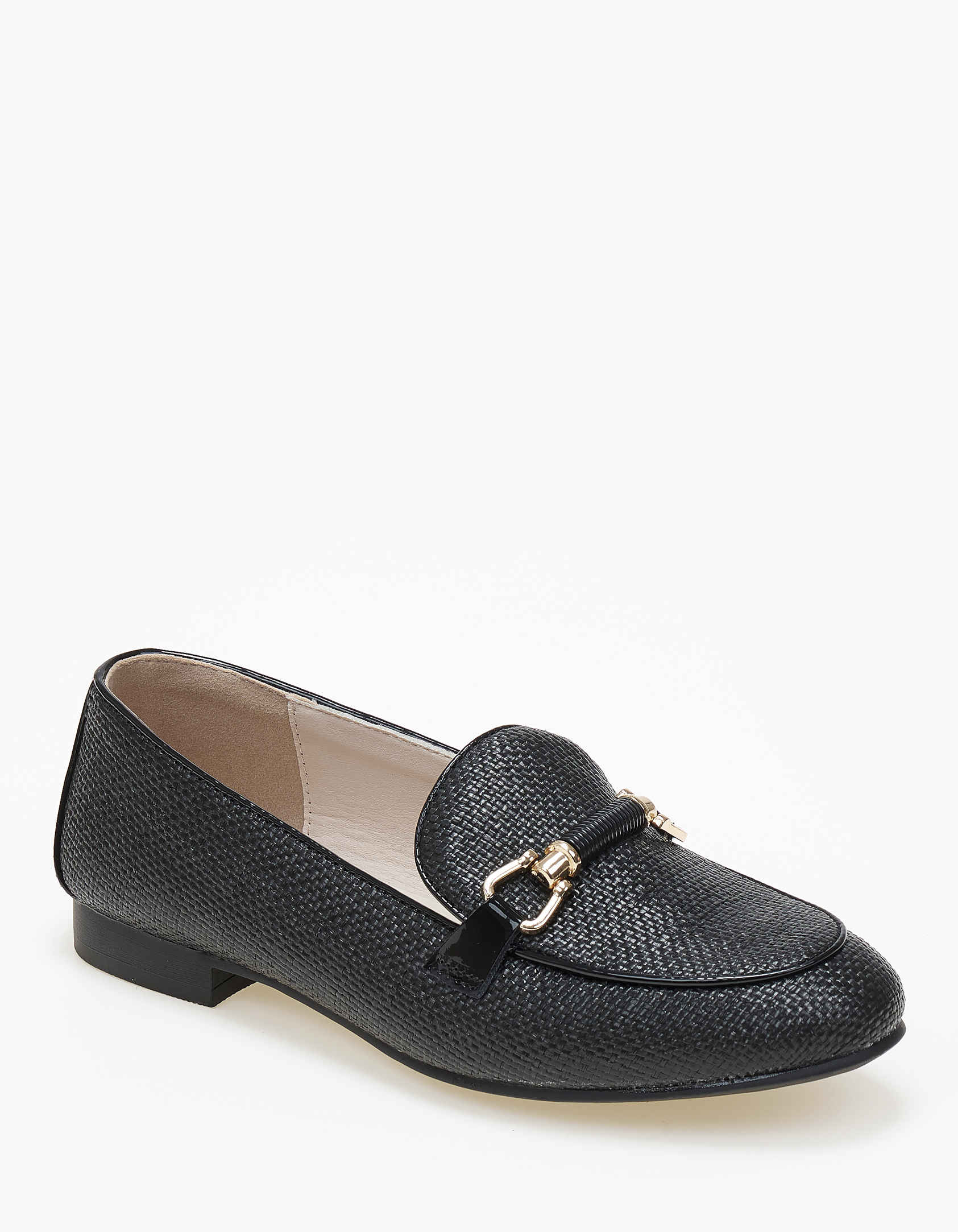 Issue Basic γυναικεία loafers με ψάθα και αγκράφα - Μαύρο