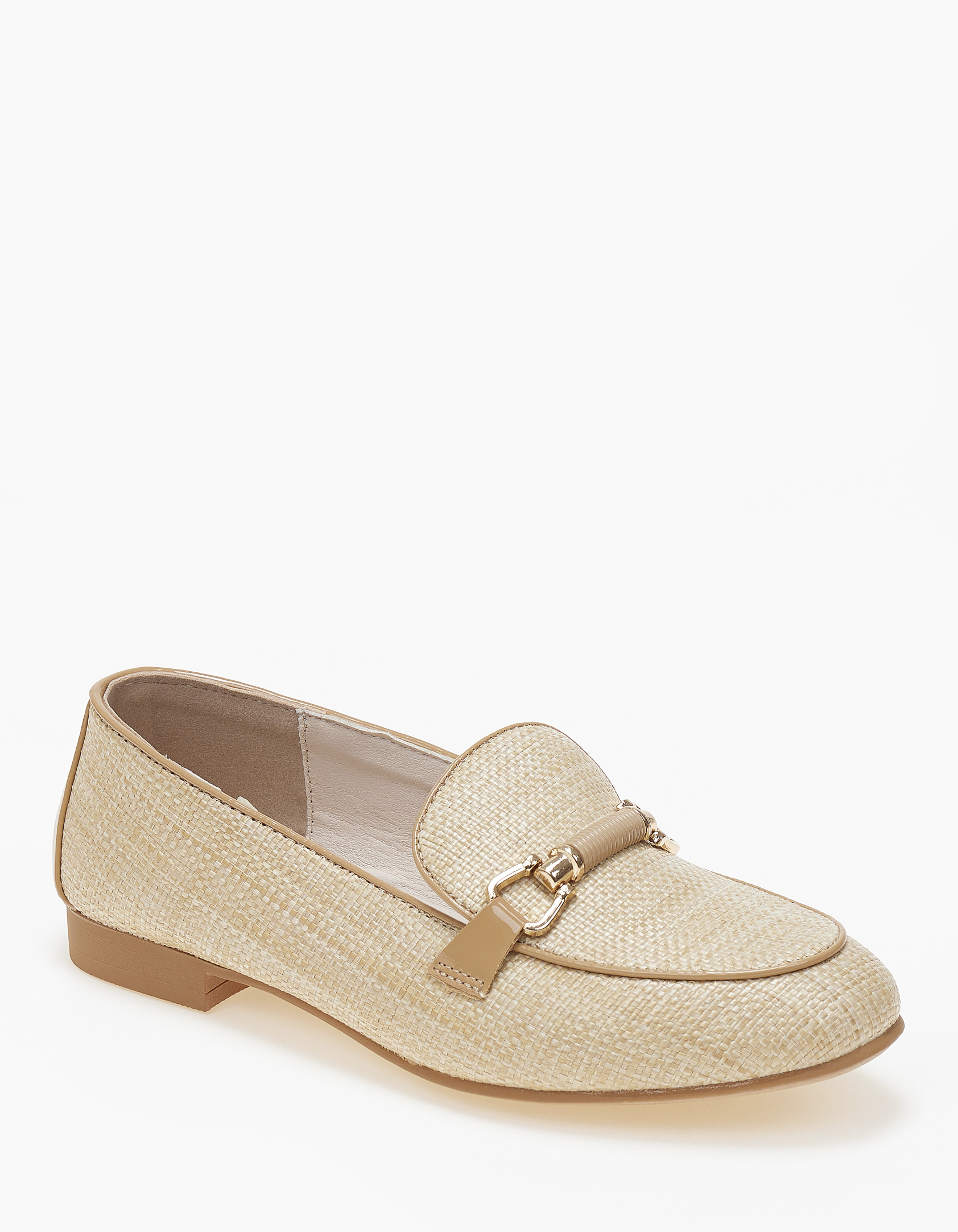 Basic γυναικεία loafers με ψάθα και αγκράφα - Κάμελ