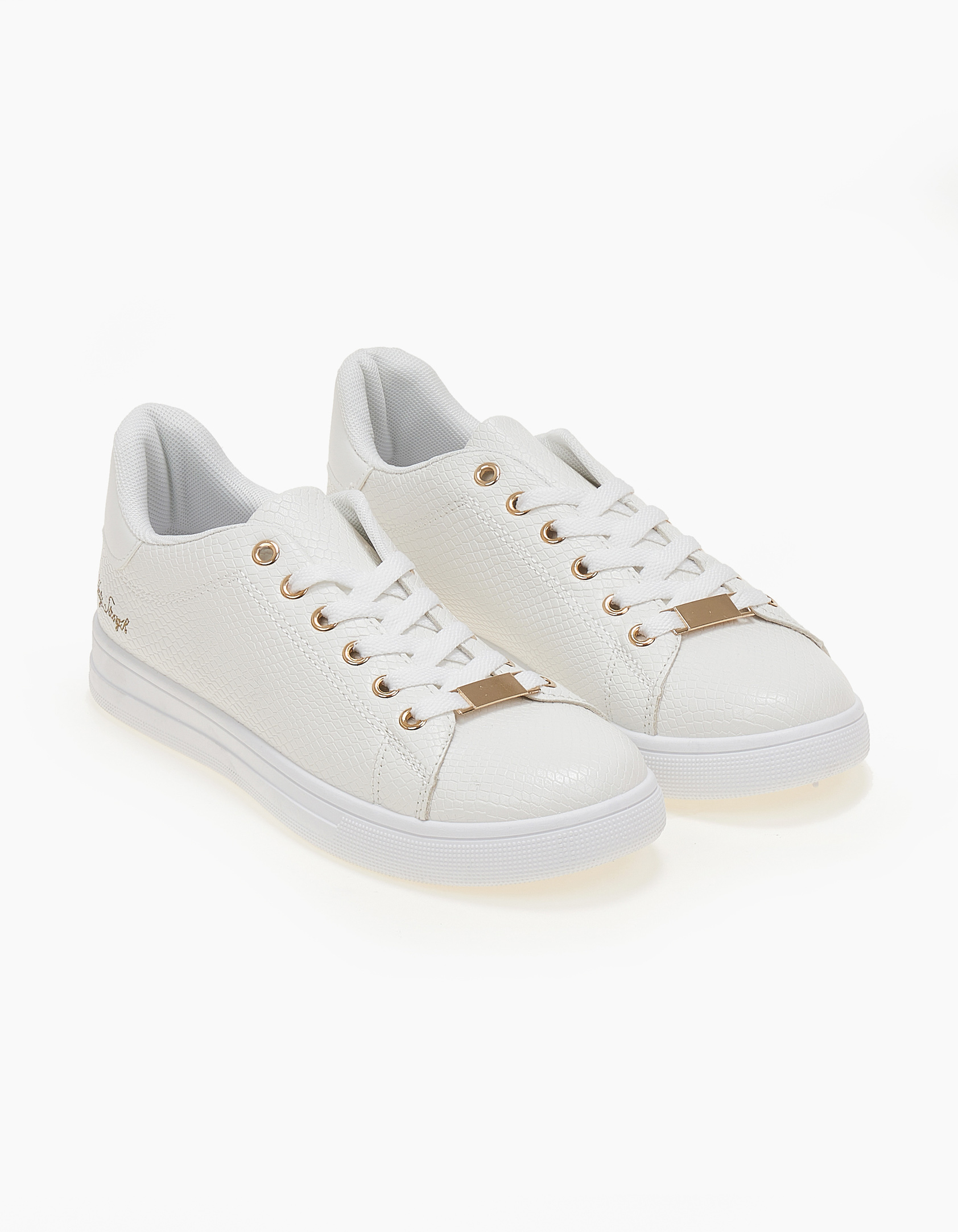 Basic sneakers με χρυσές λεπτομέρεις - Λευκό Παπούτσια > Sneakers