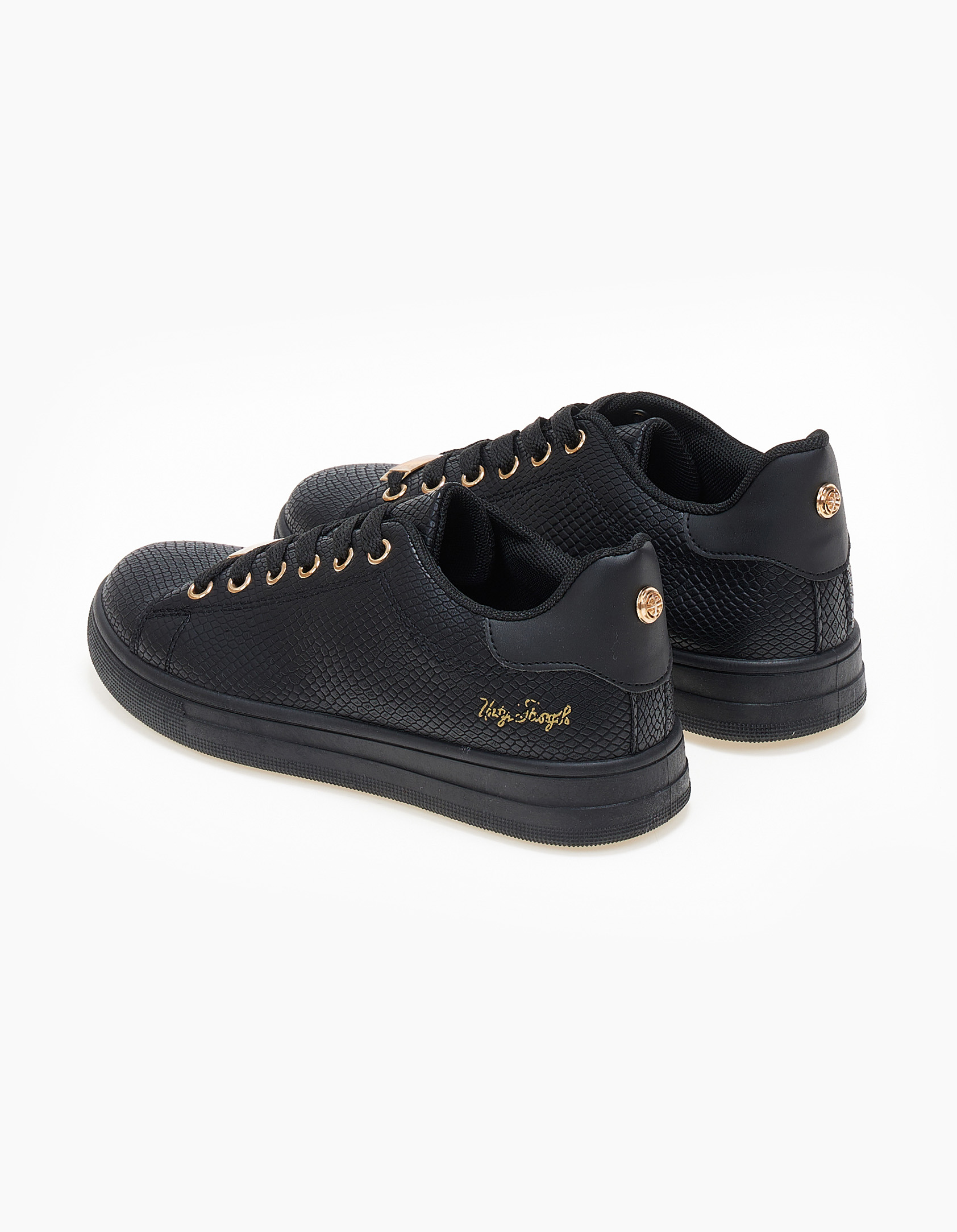 Basic sneakers με χρυσές λεπτομέρειες - Μαύρο-Μαύρο φωτογραφία
