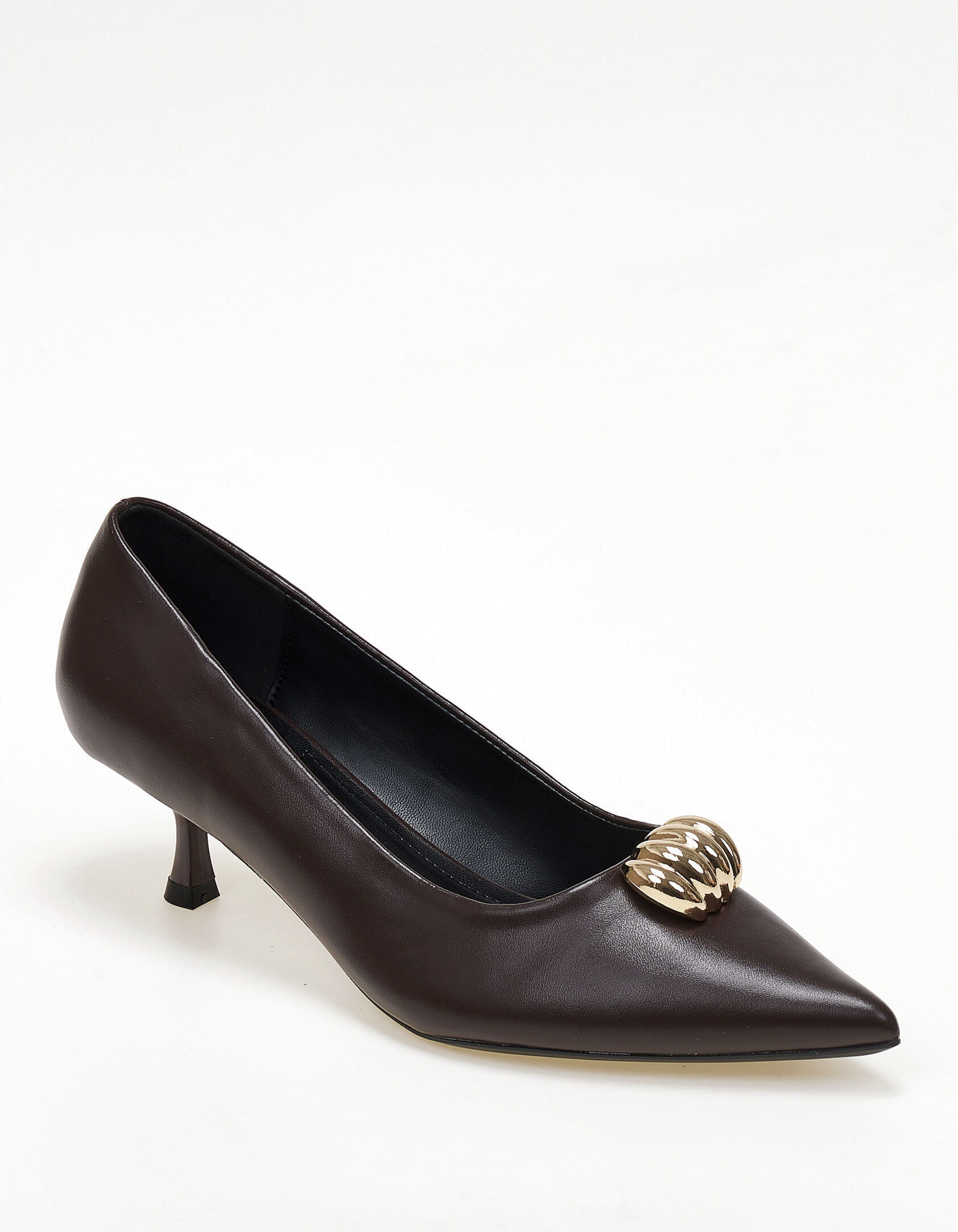 Chic γόβες με μεταλλική χρυσή λεπτομέρεια - Καφέ