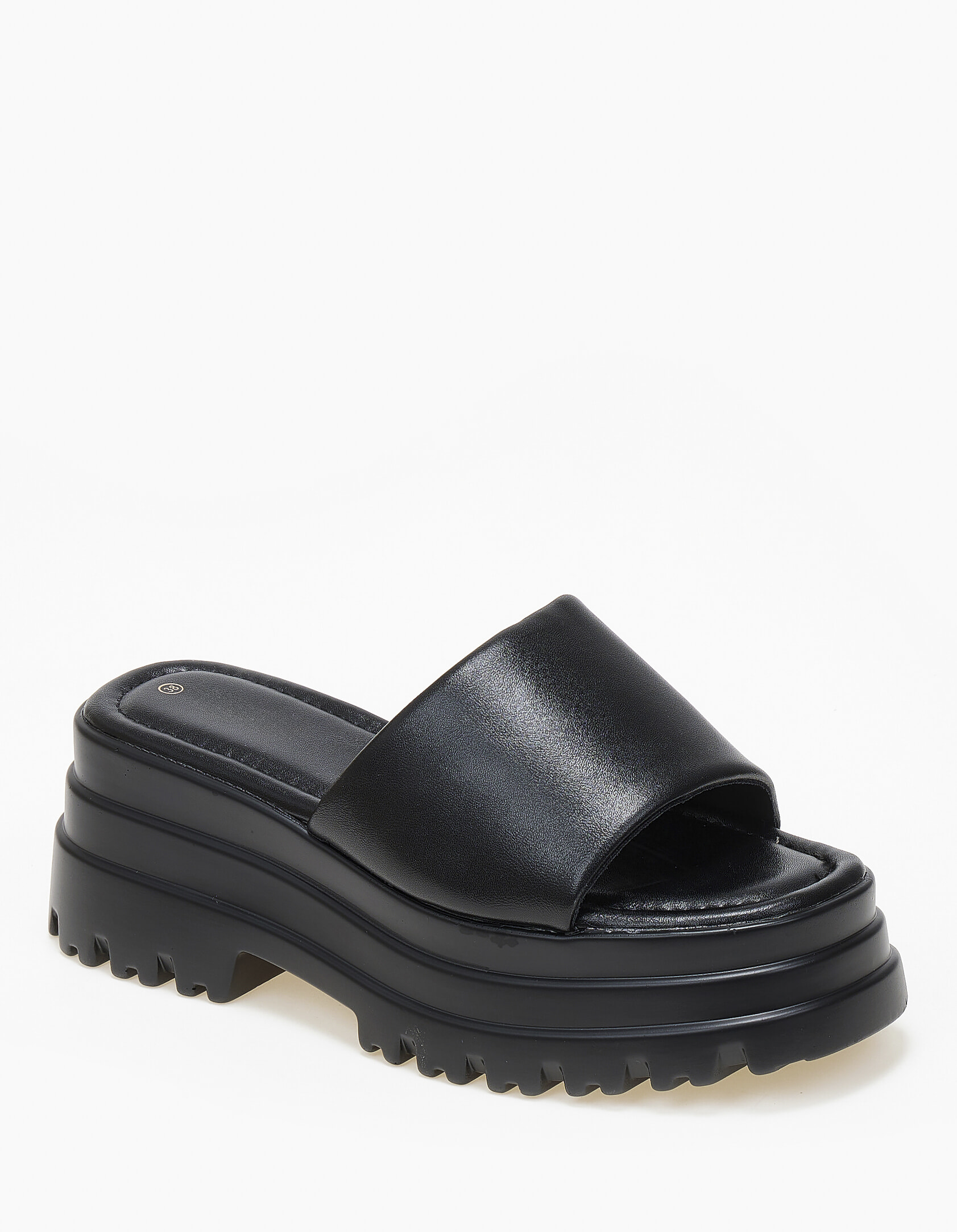 Chunky flatform με φάσα και τρακτερωτή σόλα - Μαύρο φωτογραφία