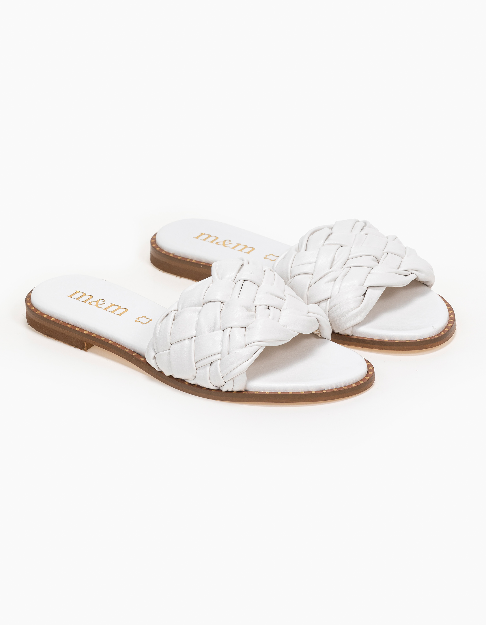 Δερμάτινα σανδάλια με πλεκτή φάσα - Λευκό