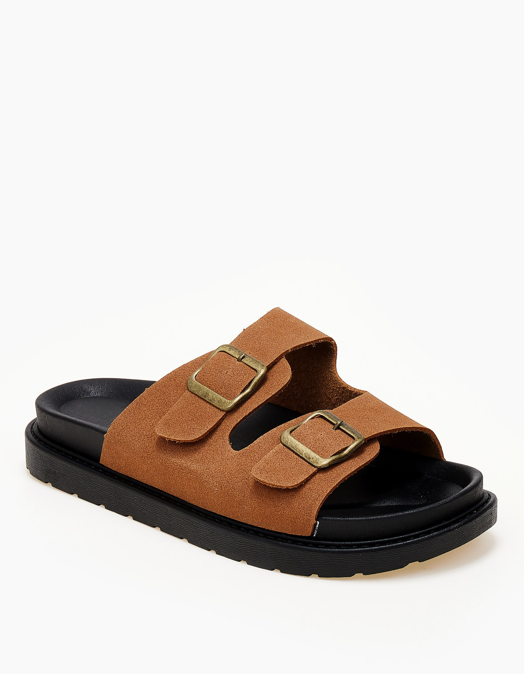 Δερμάτινα suede σανδάλια με ρυθμιζόμενα ζωνάκια - Κάμελ