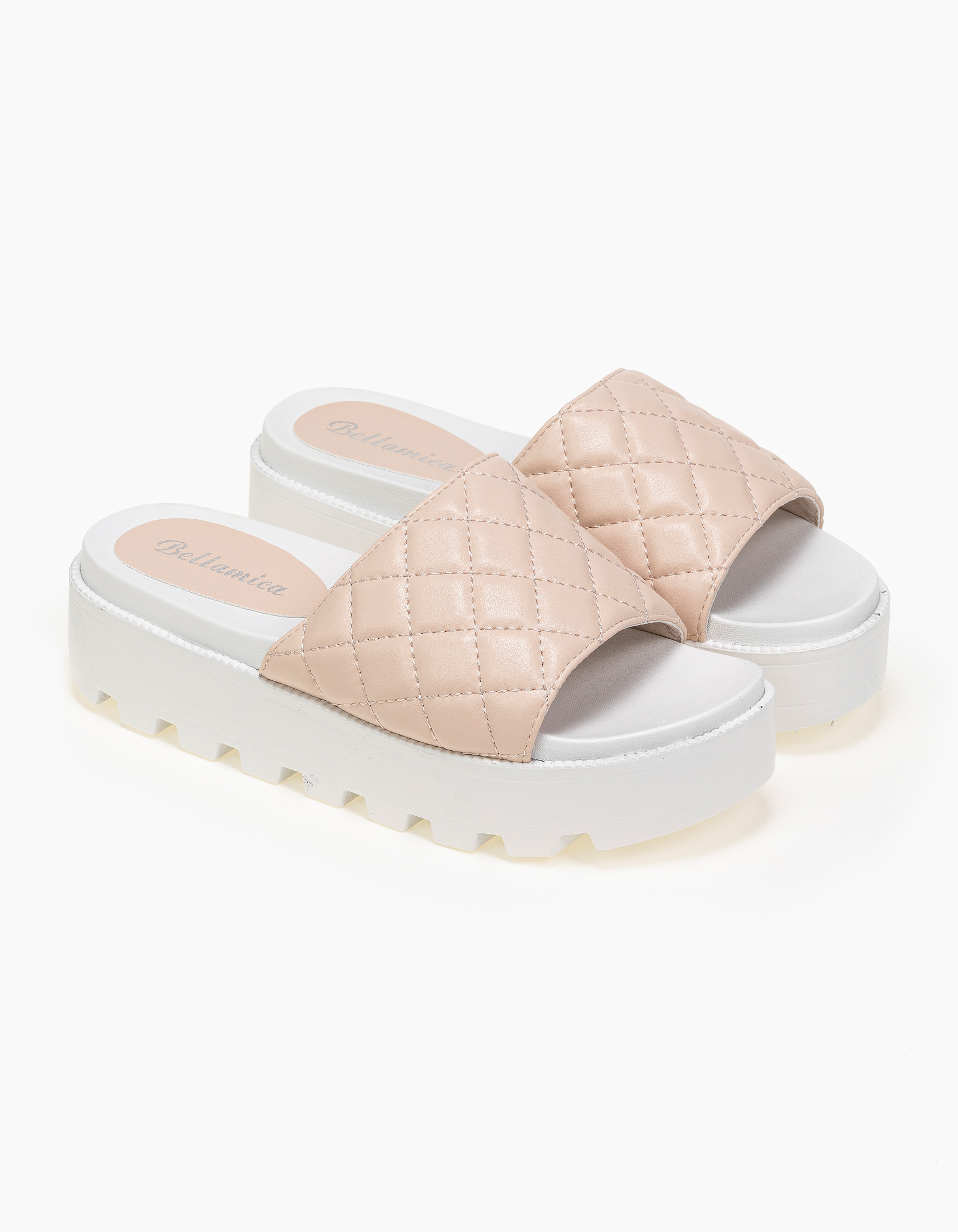 Καπιτονέ flatform slides - Μπεζ