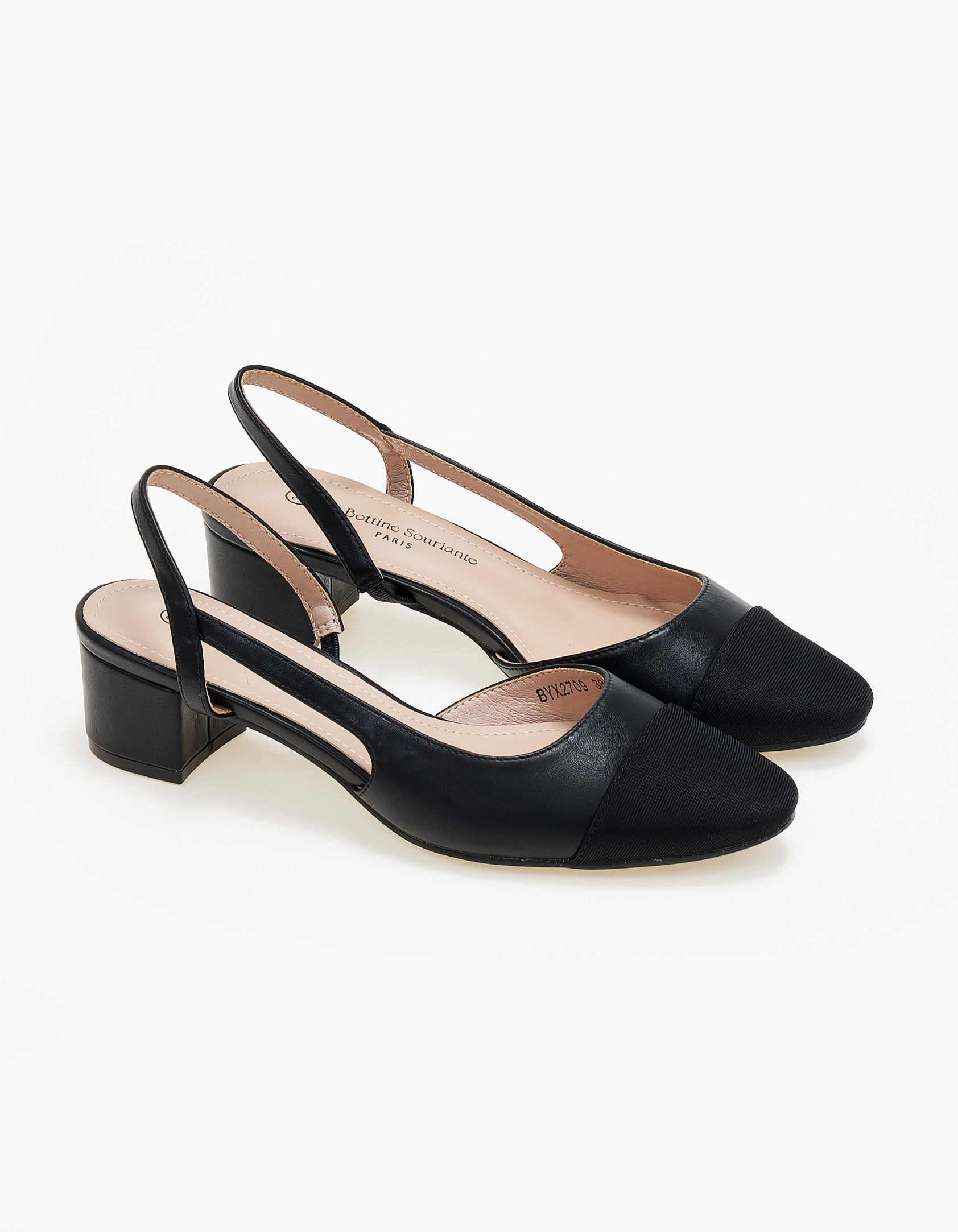 Εξώφτερνα γοβάκια με συνδυασμό υλικών - Μαύρο