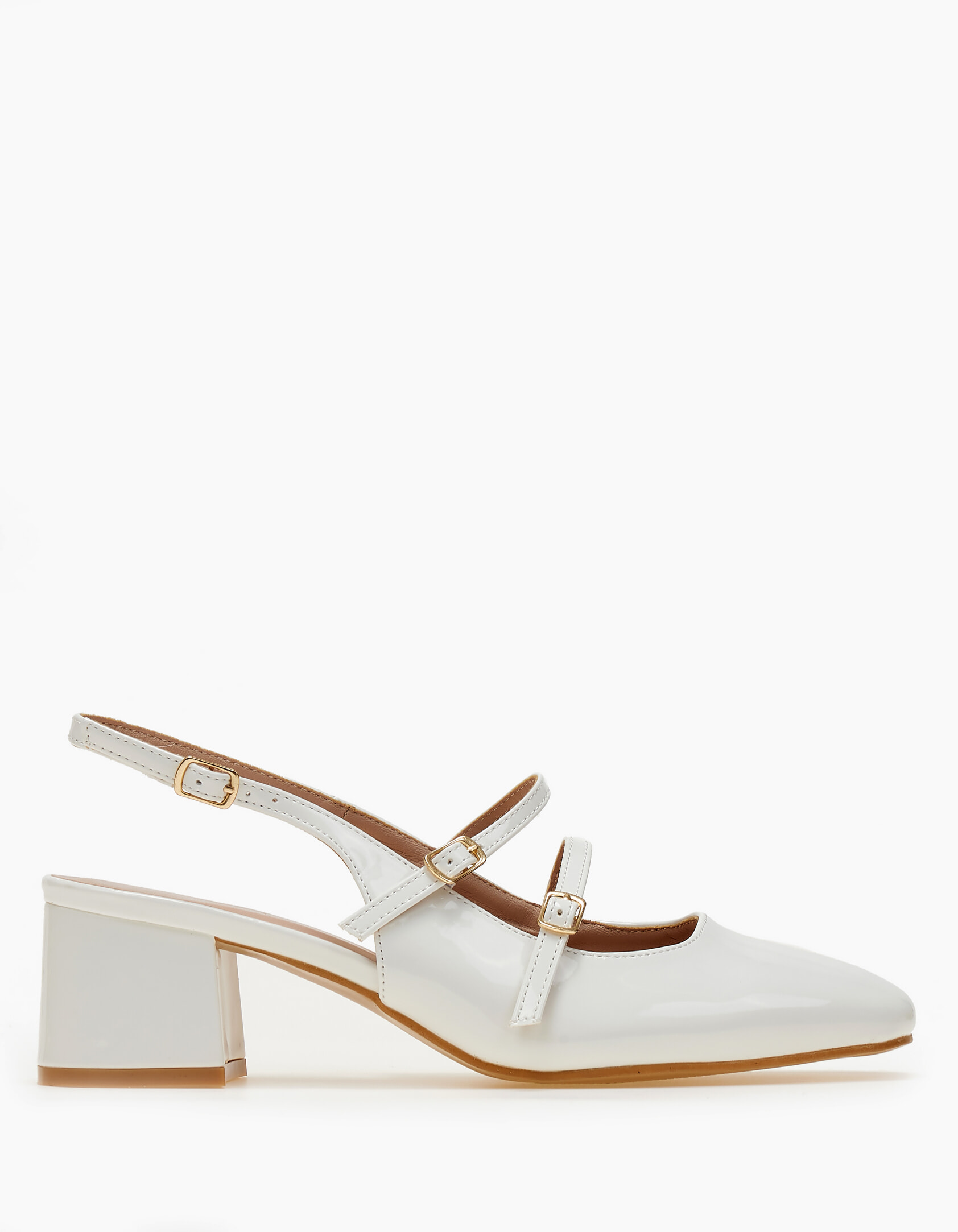 Εξώφτερνες γόβες λουστρίνι με χοντρό τακούνι - Λευκό