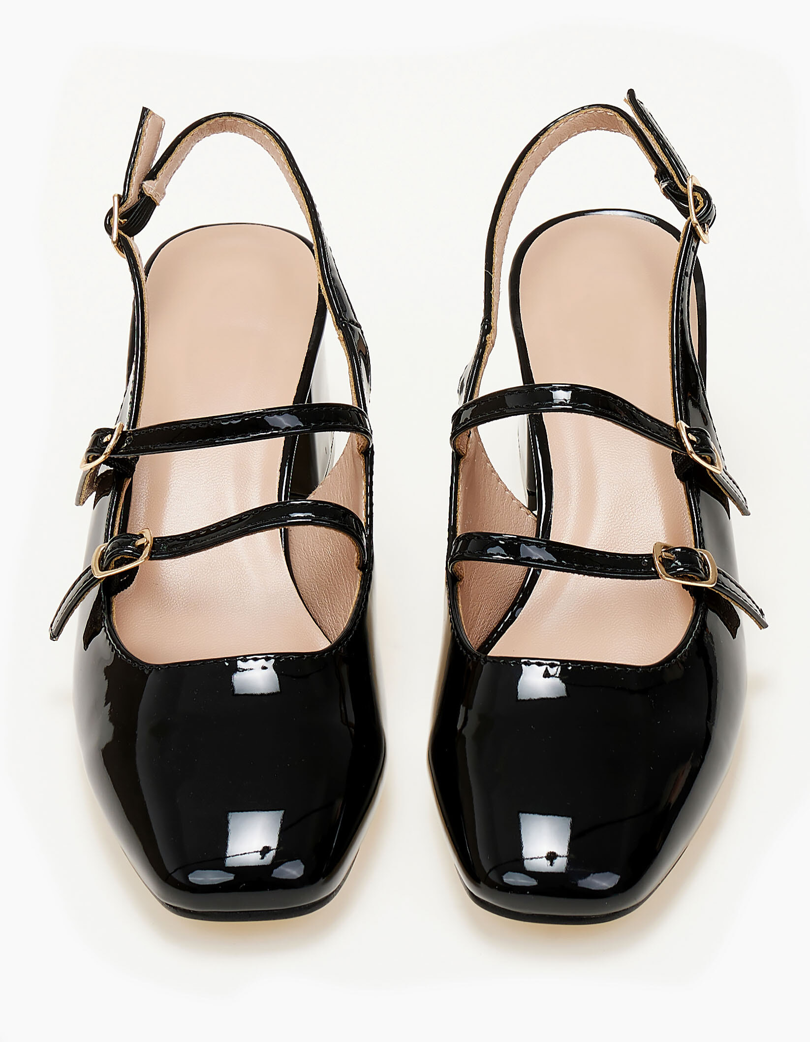 Εξώφτερνες γόβες λουστρίνι με χοντρό τακούνι - Μαύρο φωτογραφία