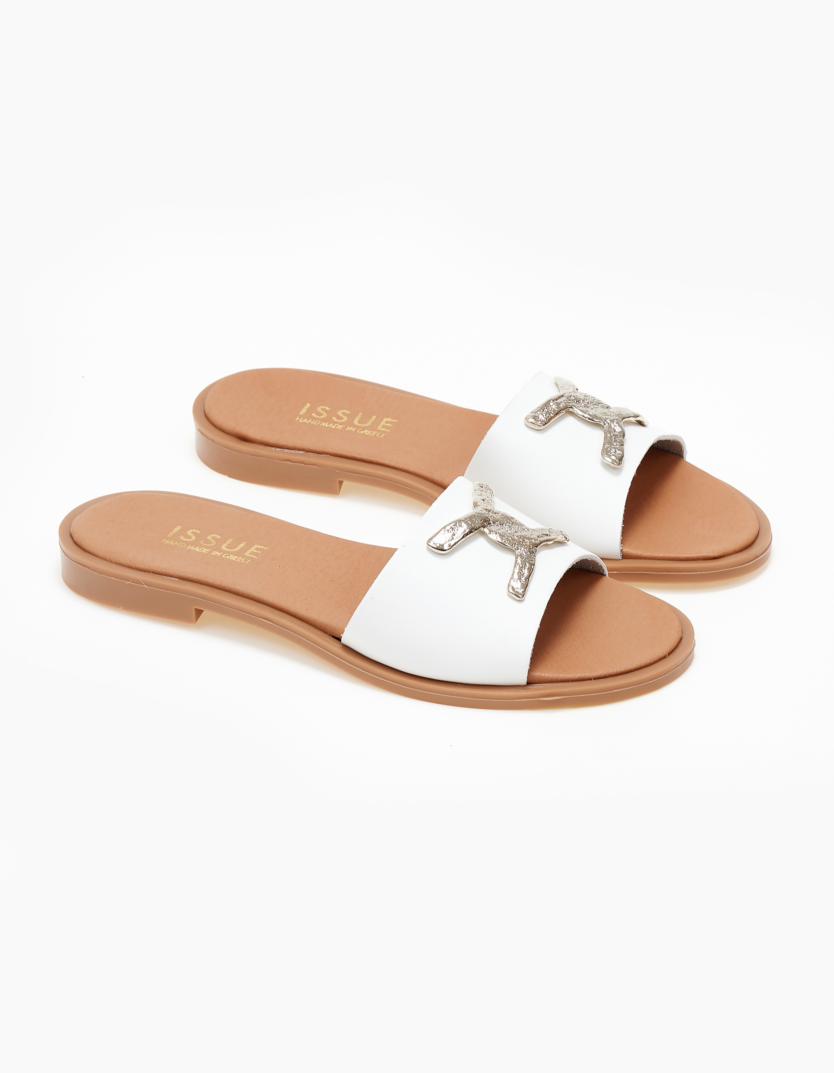 Issue Flat σανδάλια με διακοσμητικο ελληνικής κατασκευής - Λευκό