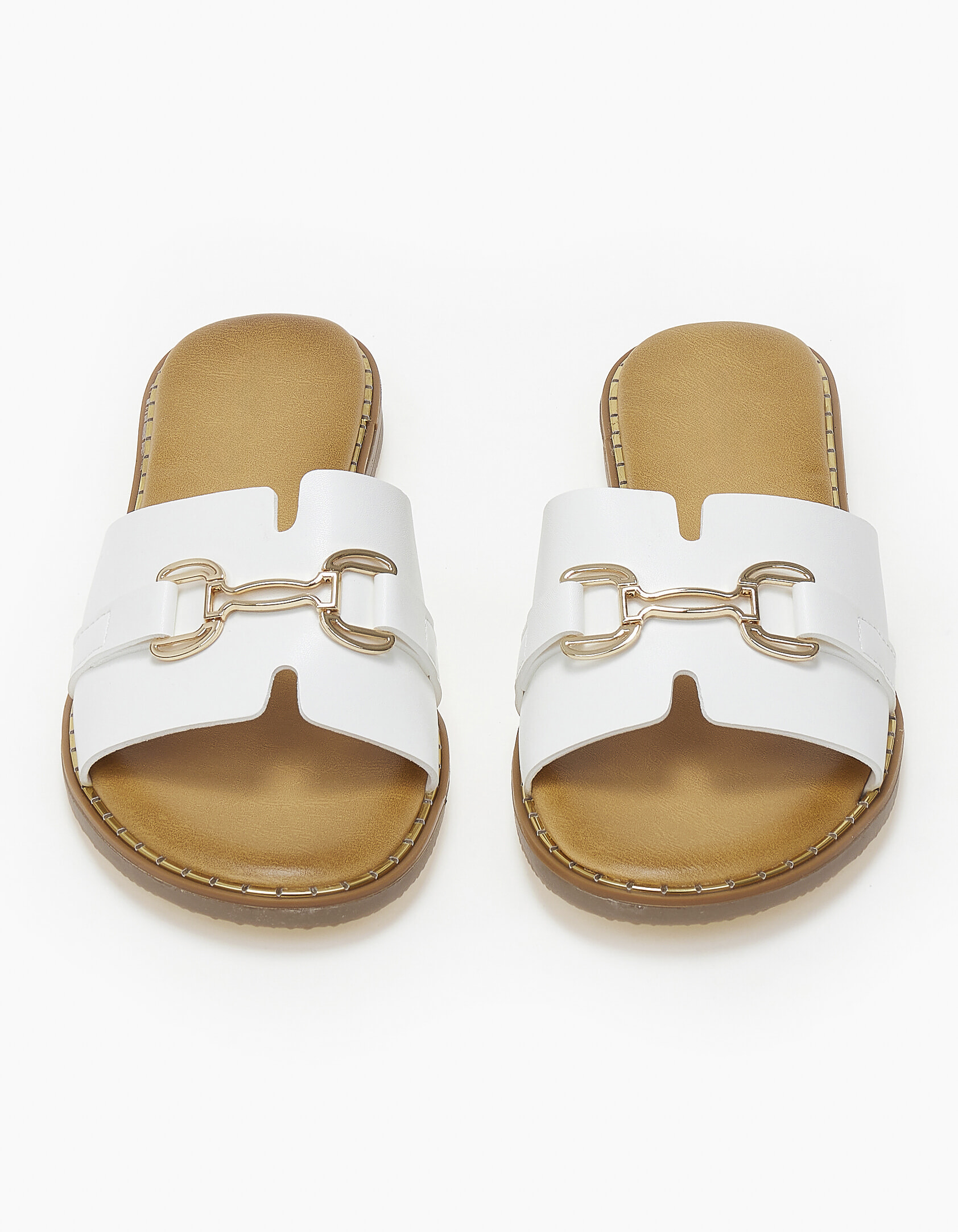 Φλατ σανδάλια με φάσα και αγκράφα - Λευκό