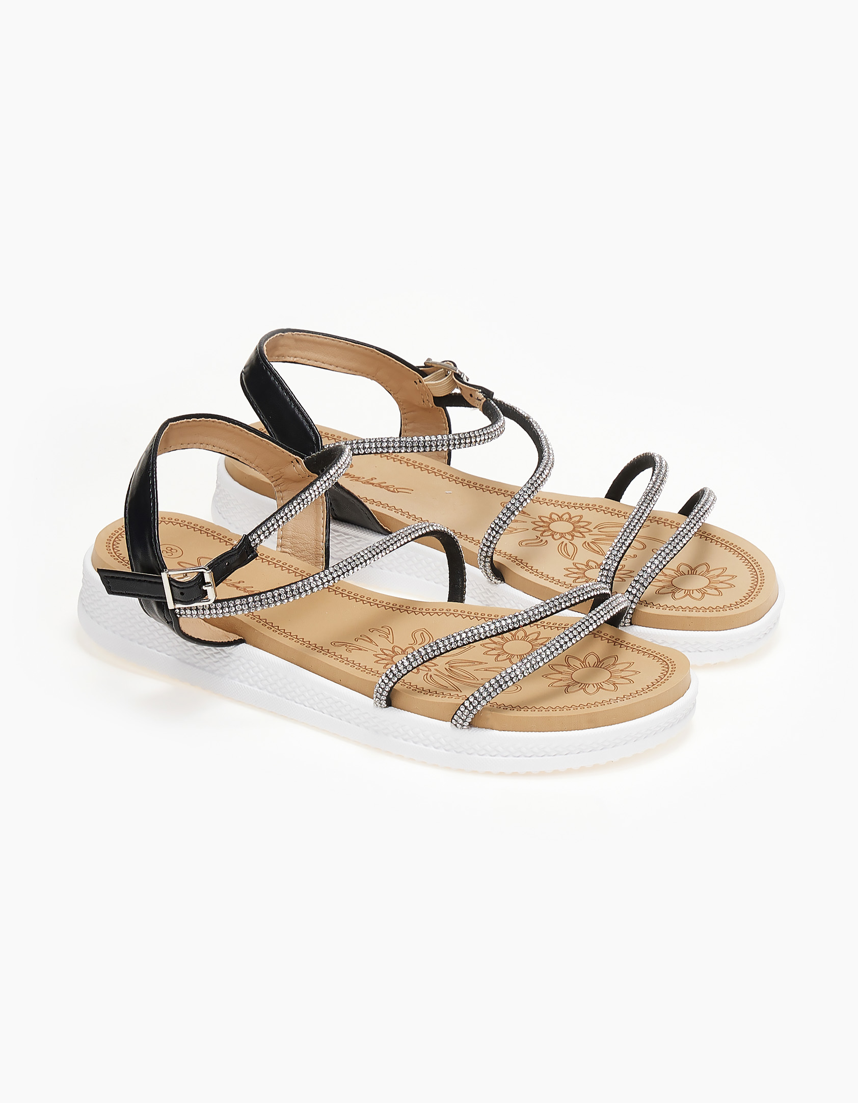 Flatform με glitter λουράκια - Μαύρο