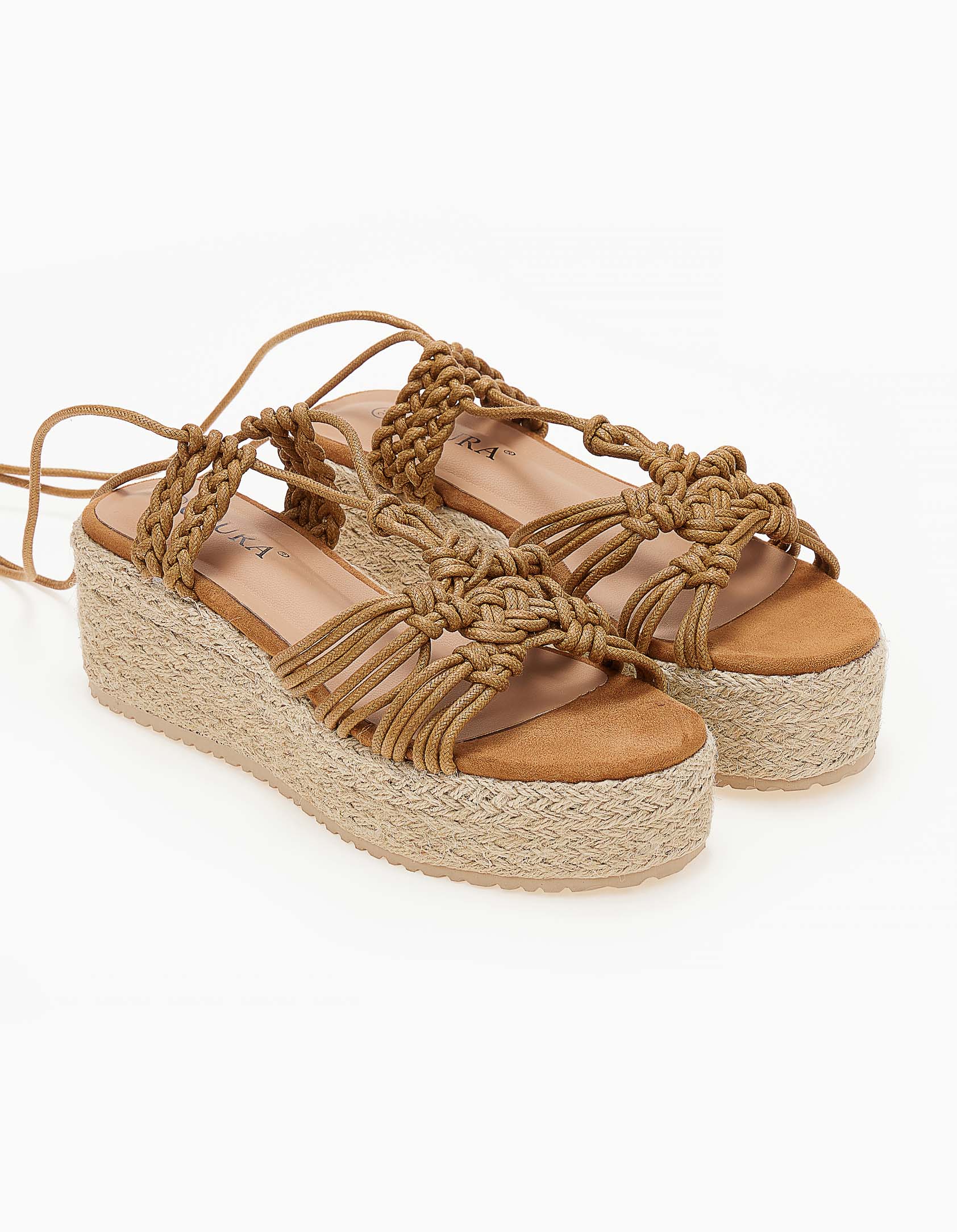 Lace up πλατφόρμες με πλεκτό σχέδιο - Κάμελ