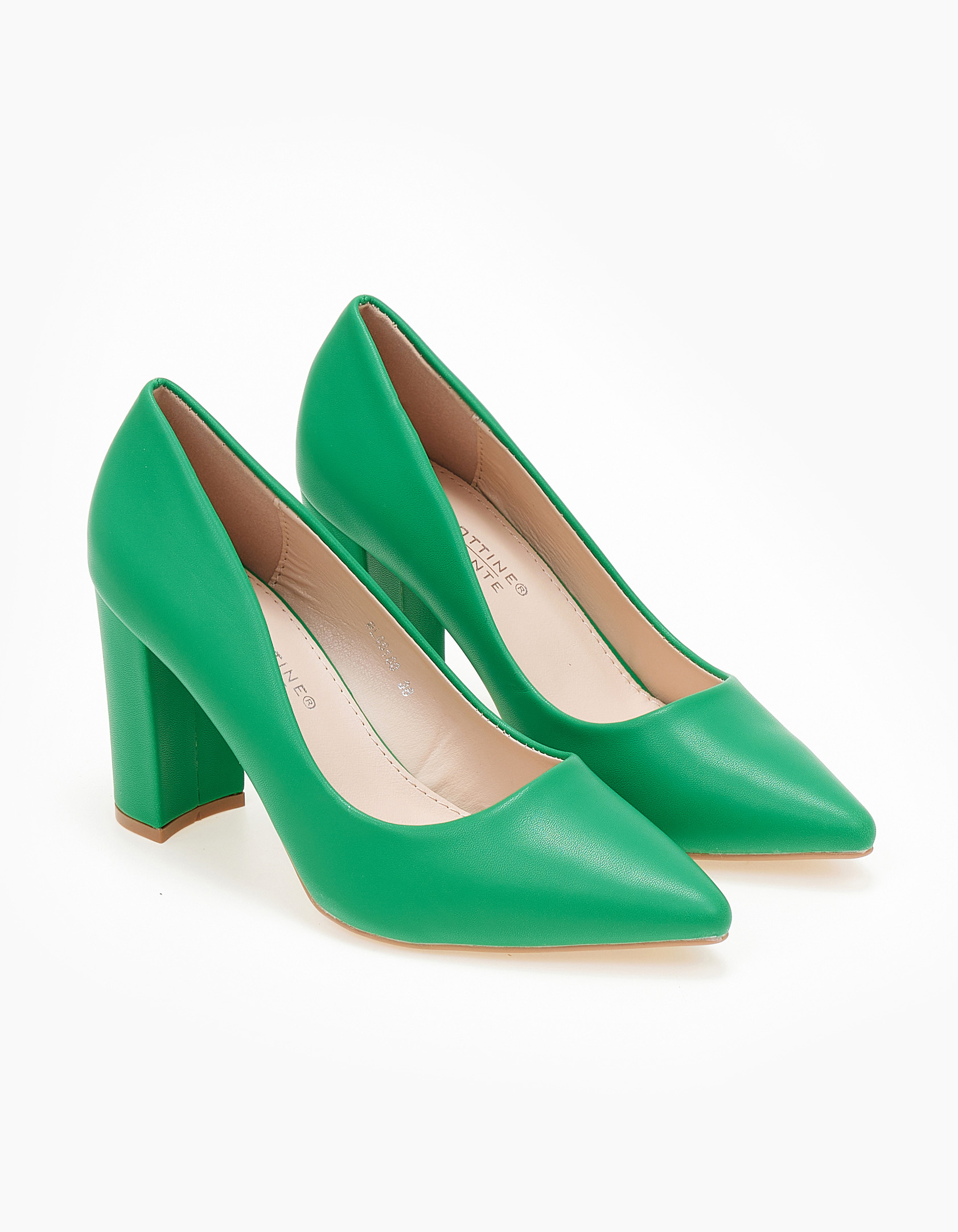 Γόβες με μυτερό τελείωμα και χοντρό τακούνι - Πράσινο