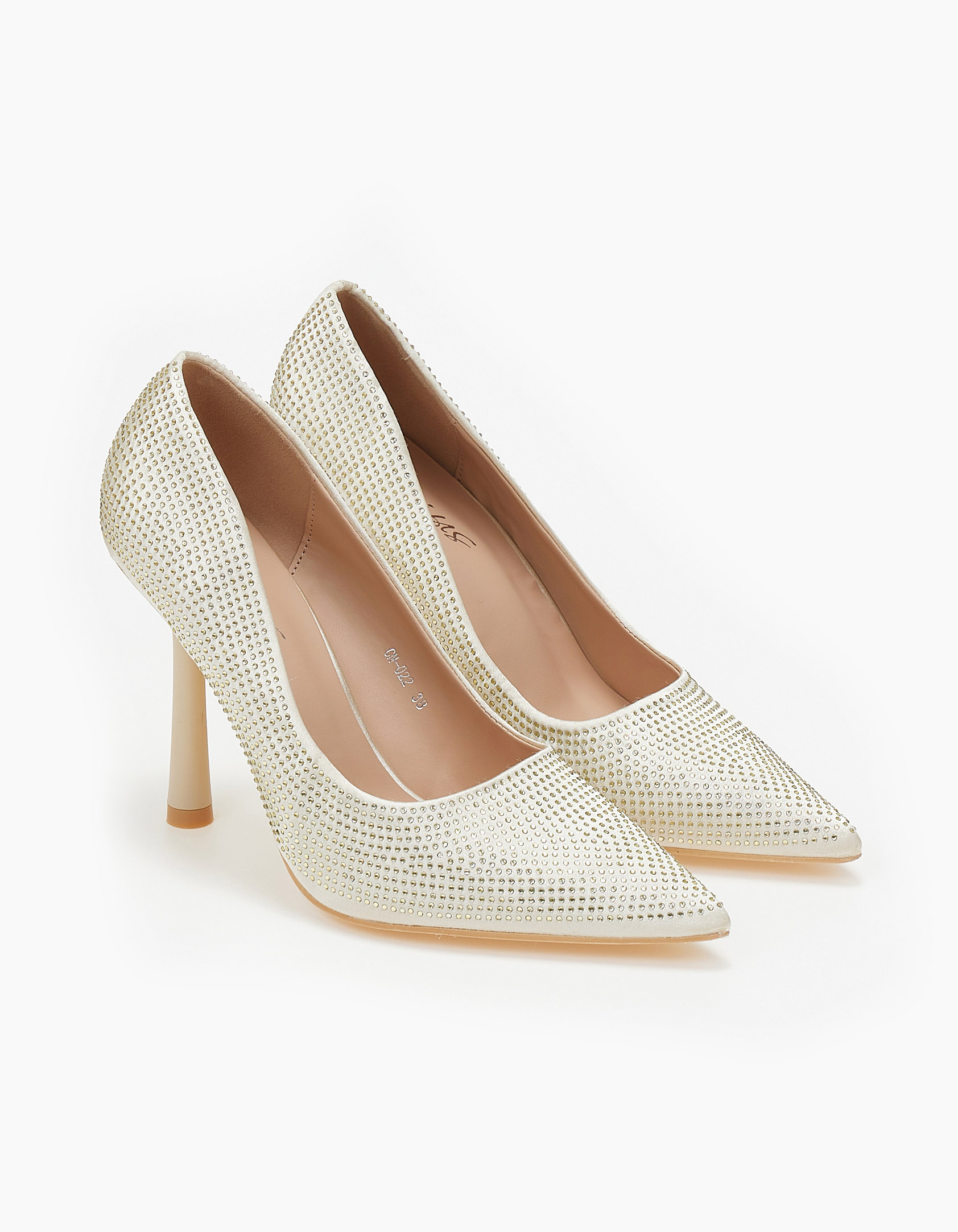 Γόβες με στρας και ιδιαίτερο τακούνι - Μπεζ