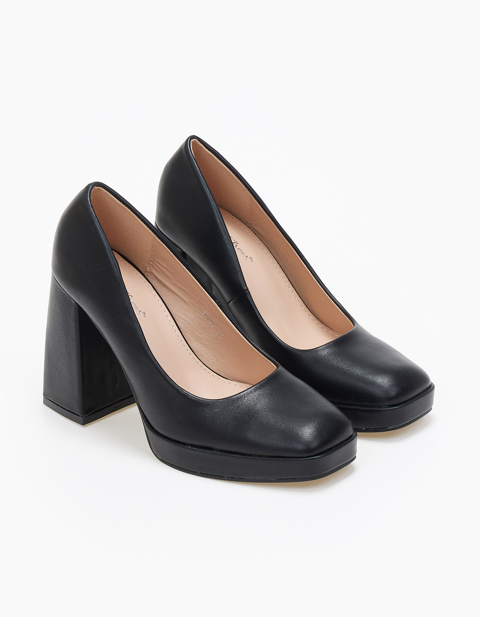 Γόβες με χοντρό τακούνι και φιάπα - Μαύρο