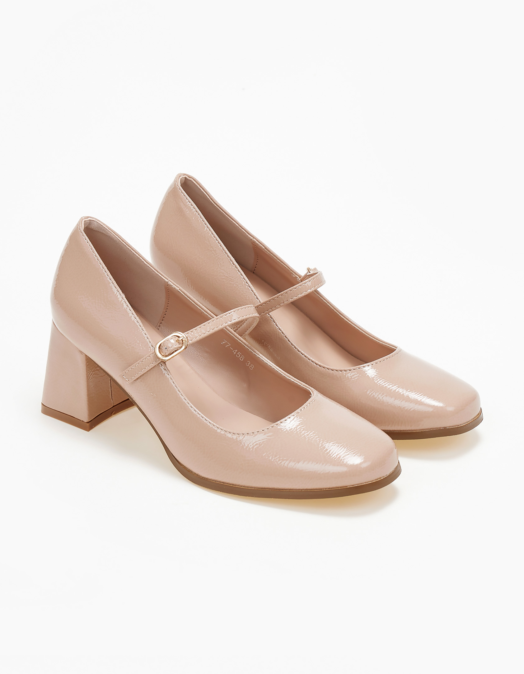 Γόβες με χοντρό τακούνι και μπαρέτα - Μπεζ