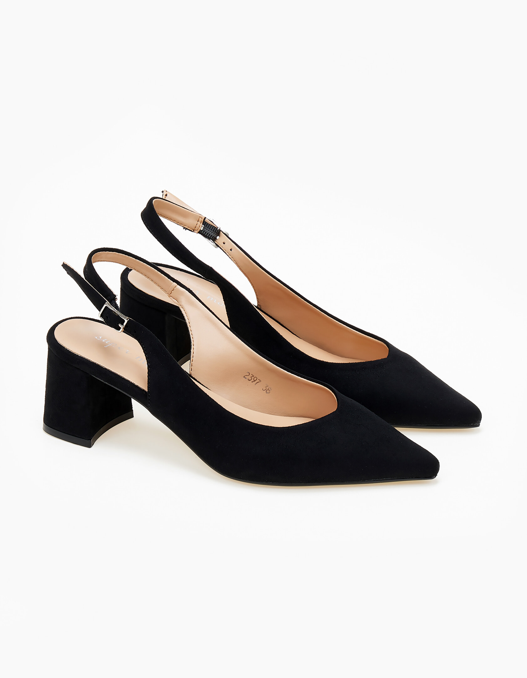 Γόβες μυτερές εξώφτερνες με suede υφή - Μαύρο