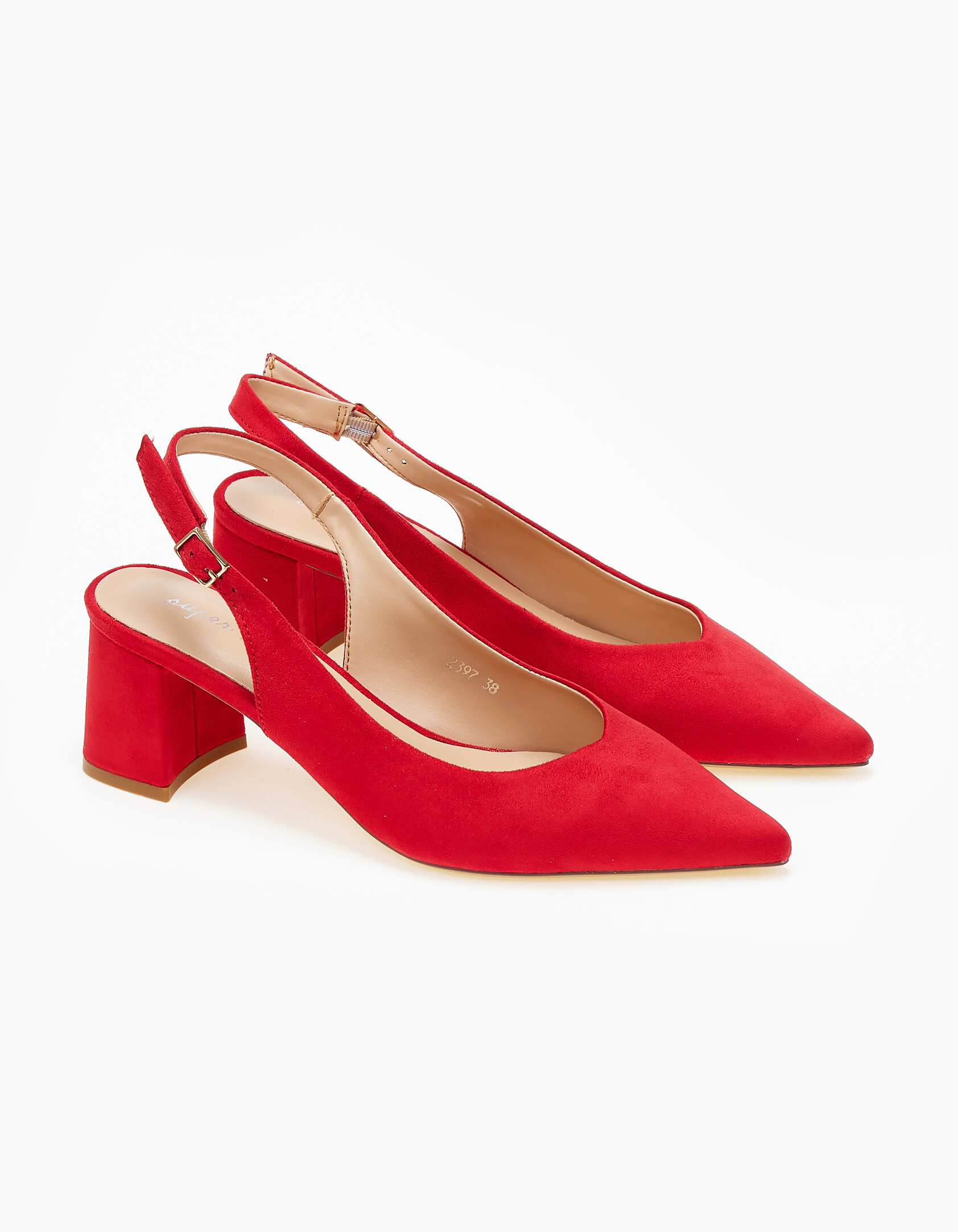 Γόβες μυτερές εξώφτερνες με suede υφή - Κόκκινο