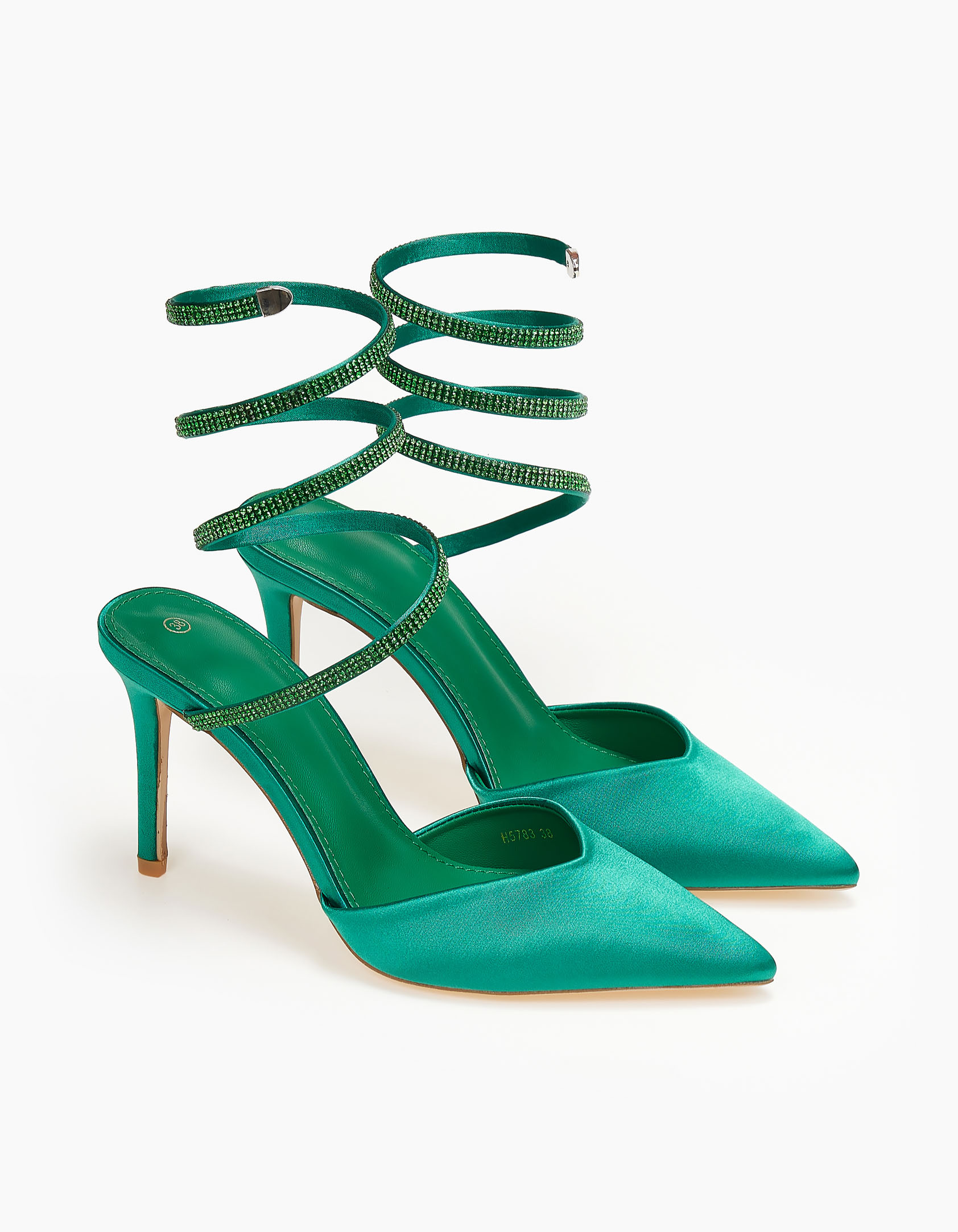 Γόβες μυτερές lace up με stass - Πράσινο