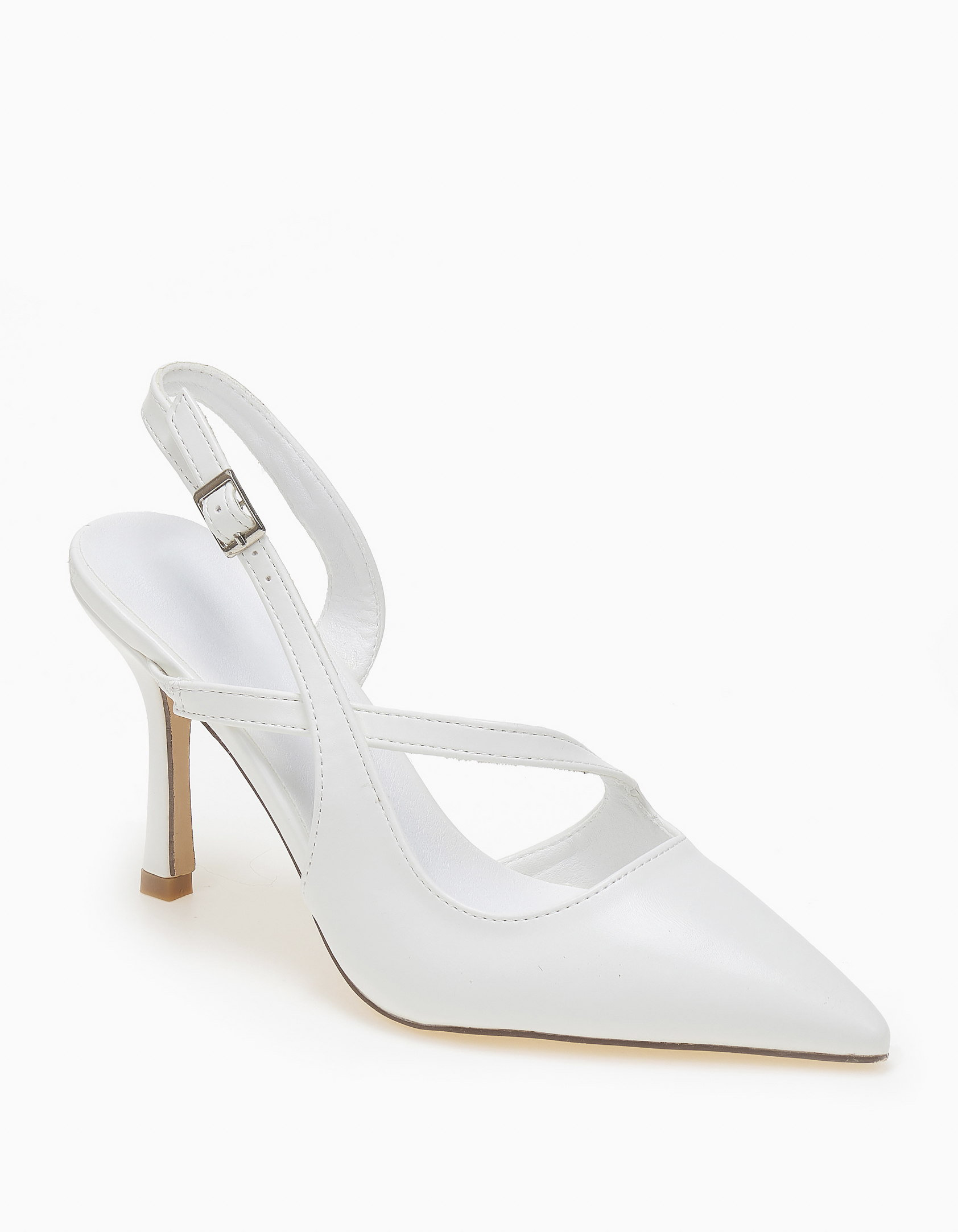 Γόβες ψηλές μυτερές, open heel με λεπτό τακούνι - Λευκό