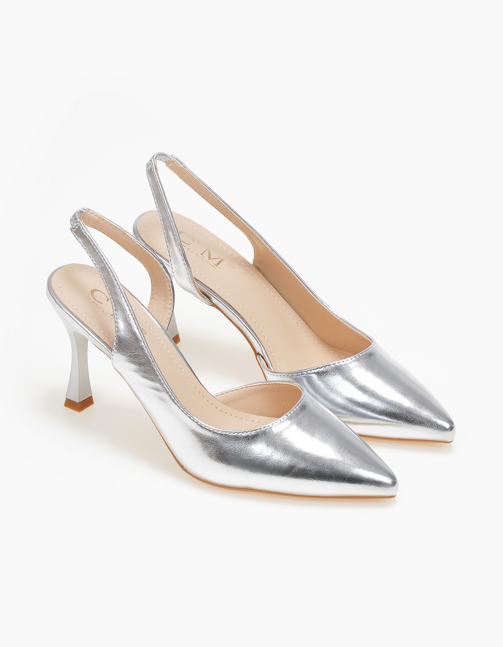 Γόβες openheel με χαμηλό τακούνι - Ασημί