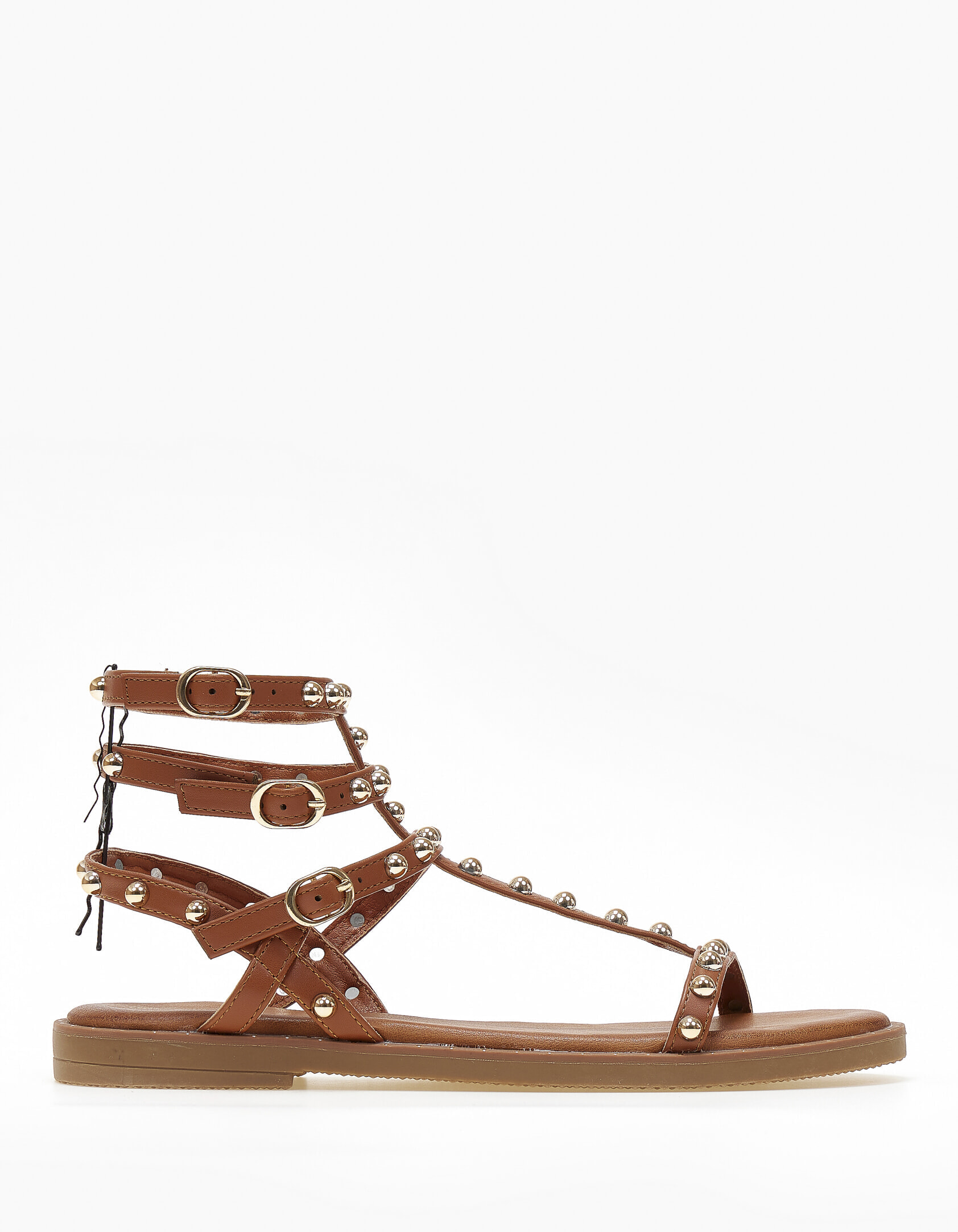 Flat σανδάλια με λεπτομέρεια τρουκς - Κάμελ φωτογραφία