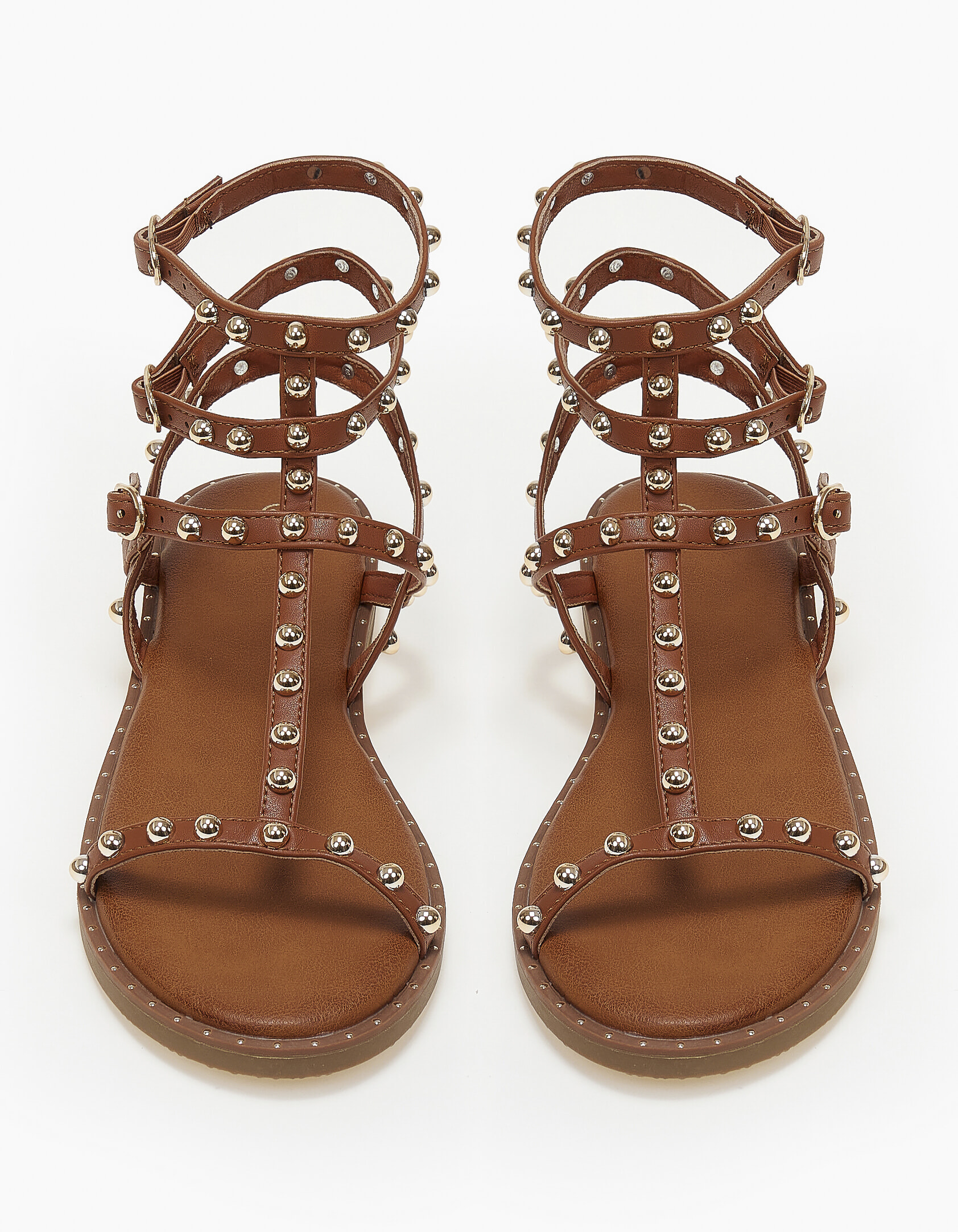 Flat σανδάλια με λεπτομέρεια τρουκς - Κάμελ φωτογραφία