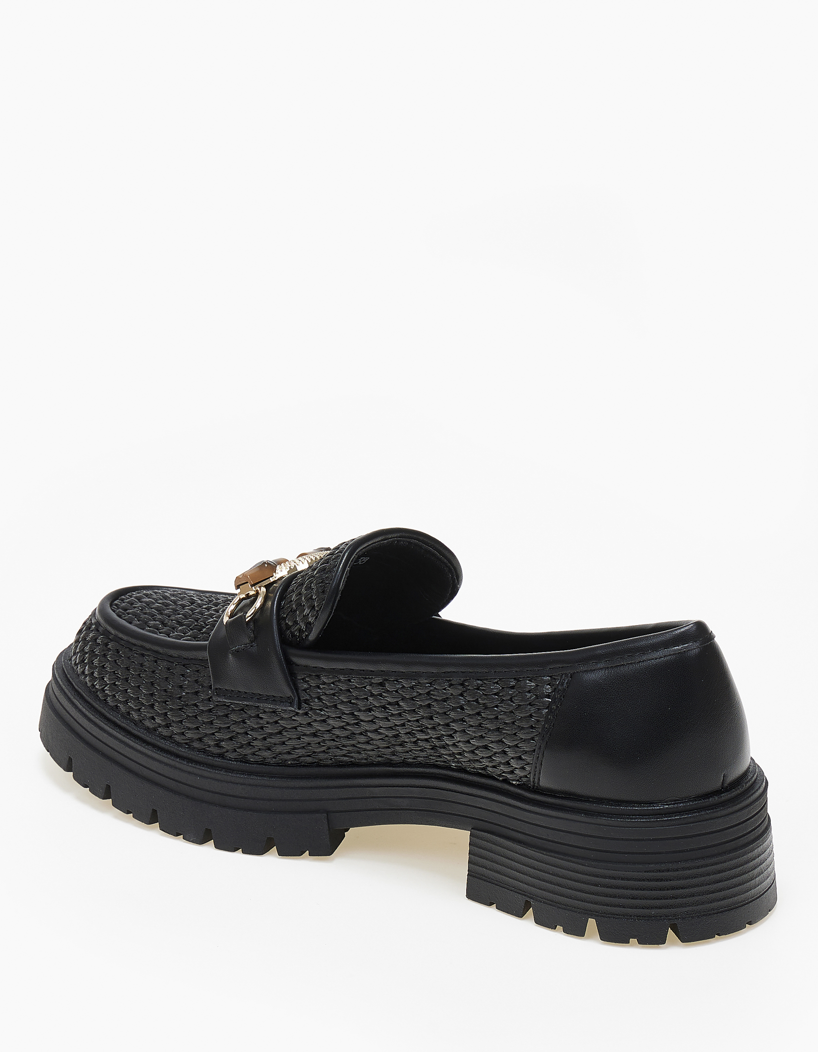 Γυναικεία loafers με ψάθα και τρακτερωτή σόλα - Μαύρο φωτογραφία