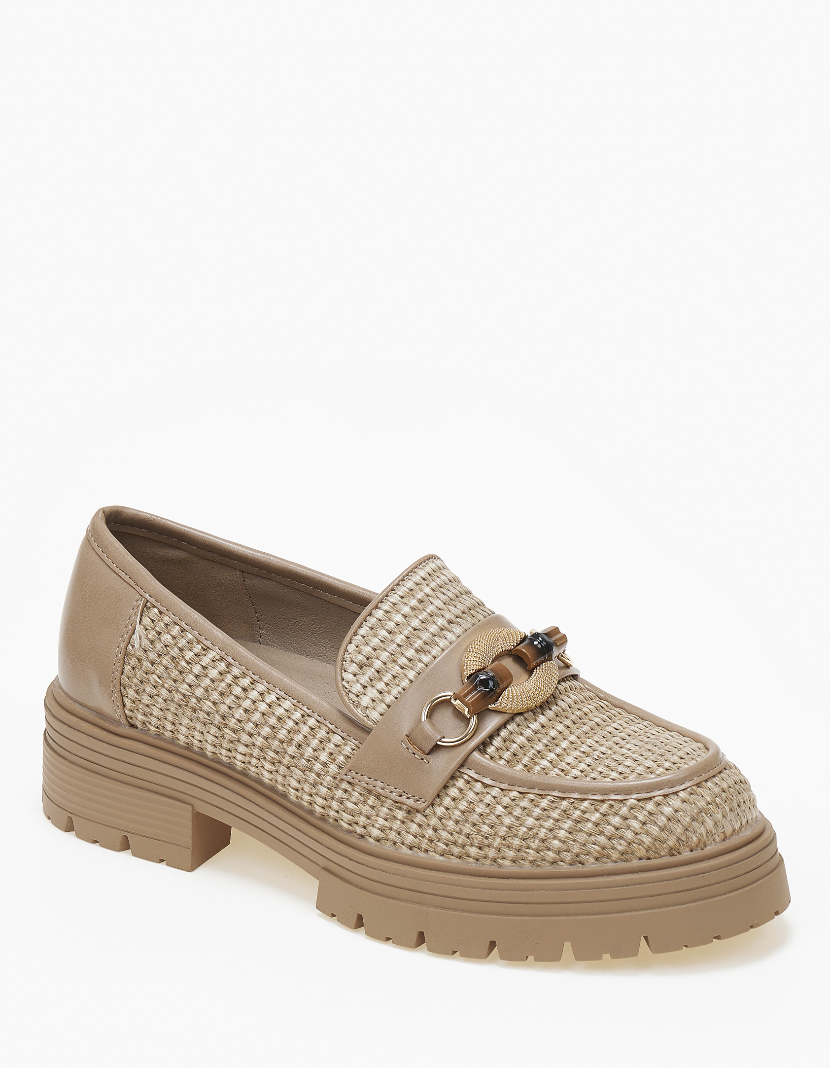 Issue Γυναικεία loafers με ψάθα και τρακτερωτή σόλα - Πούρο