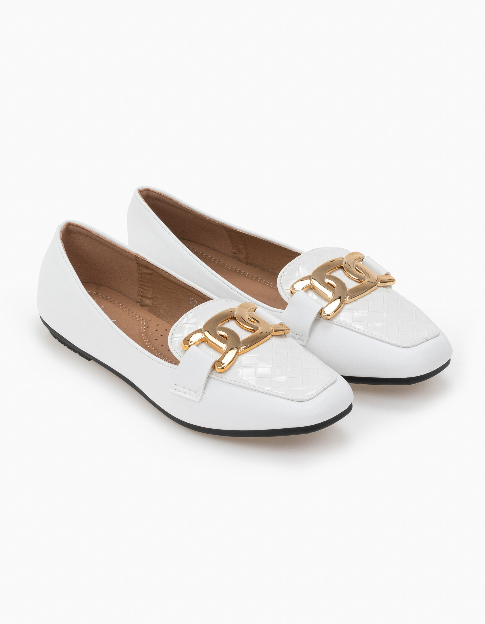 Παπούτσια > Μοκασίνια Loafers με μεταλλικό διακοσμητικό και εύκαμπτη σόλα - Λευκό