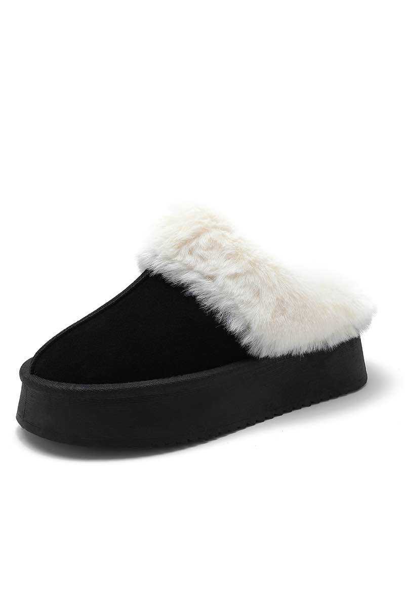 Παντόφλες με ψηλή σόλα και γούνα - Μαύρο φωτογραφία