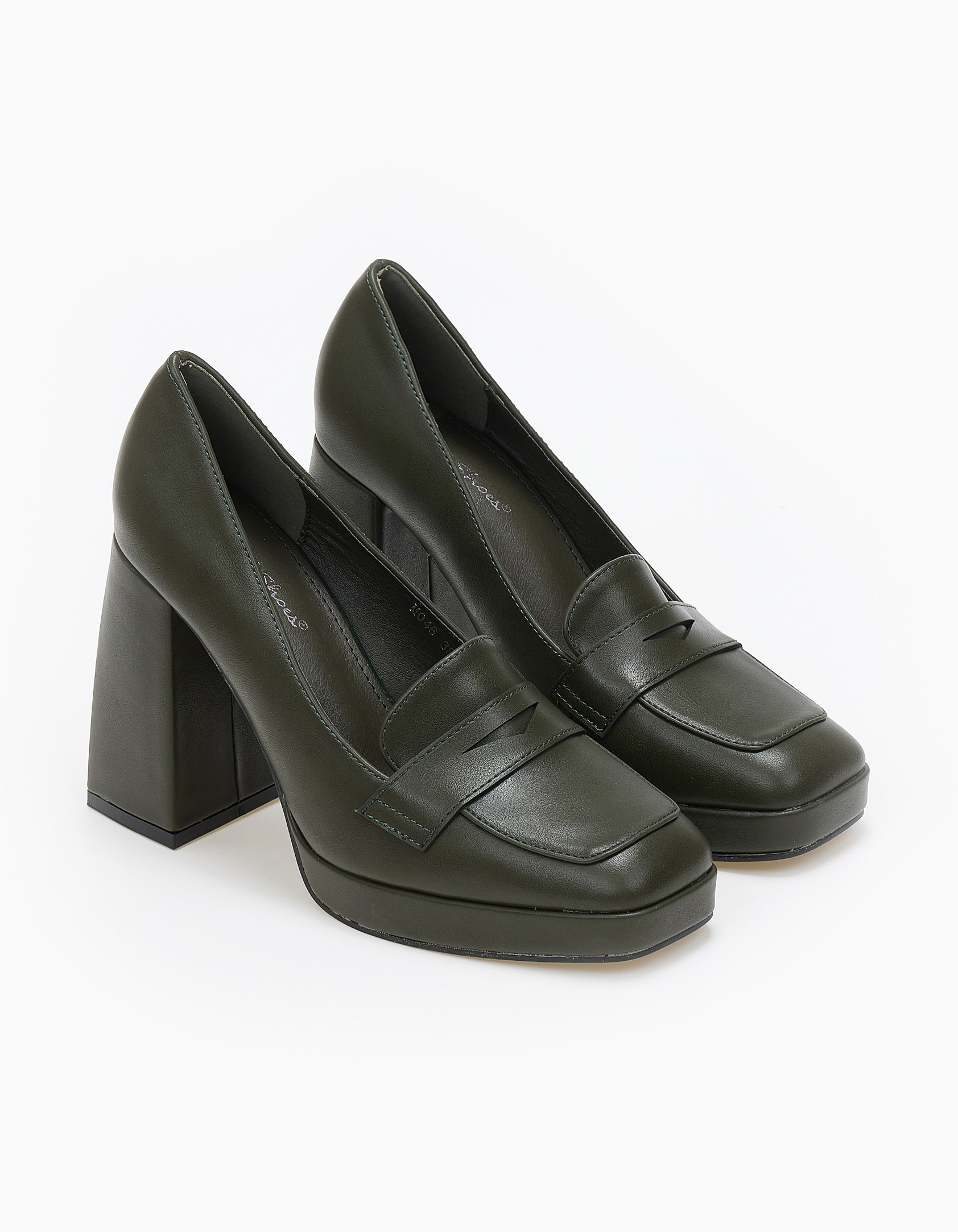 Loafers γόβες με χοντρό τακούνι και φιάπα - Πράσινο Παπούτσια > Γόβες