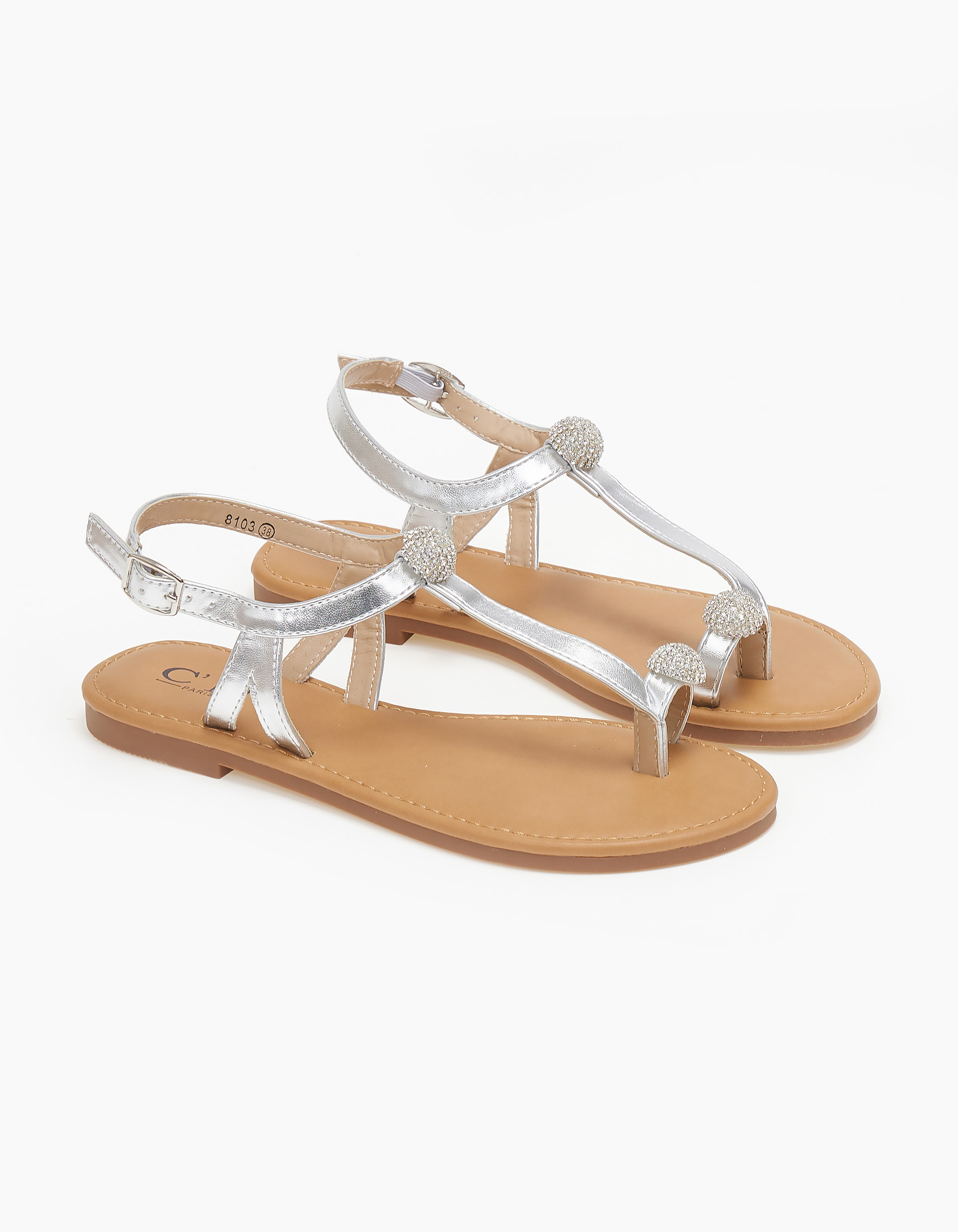 Σανδάλια με στοιχεία με στρας - Ασημί