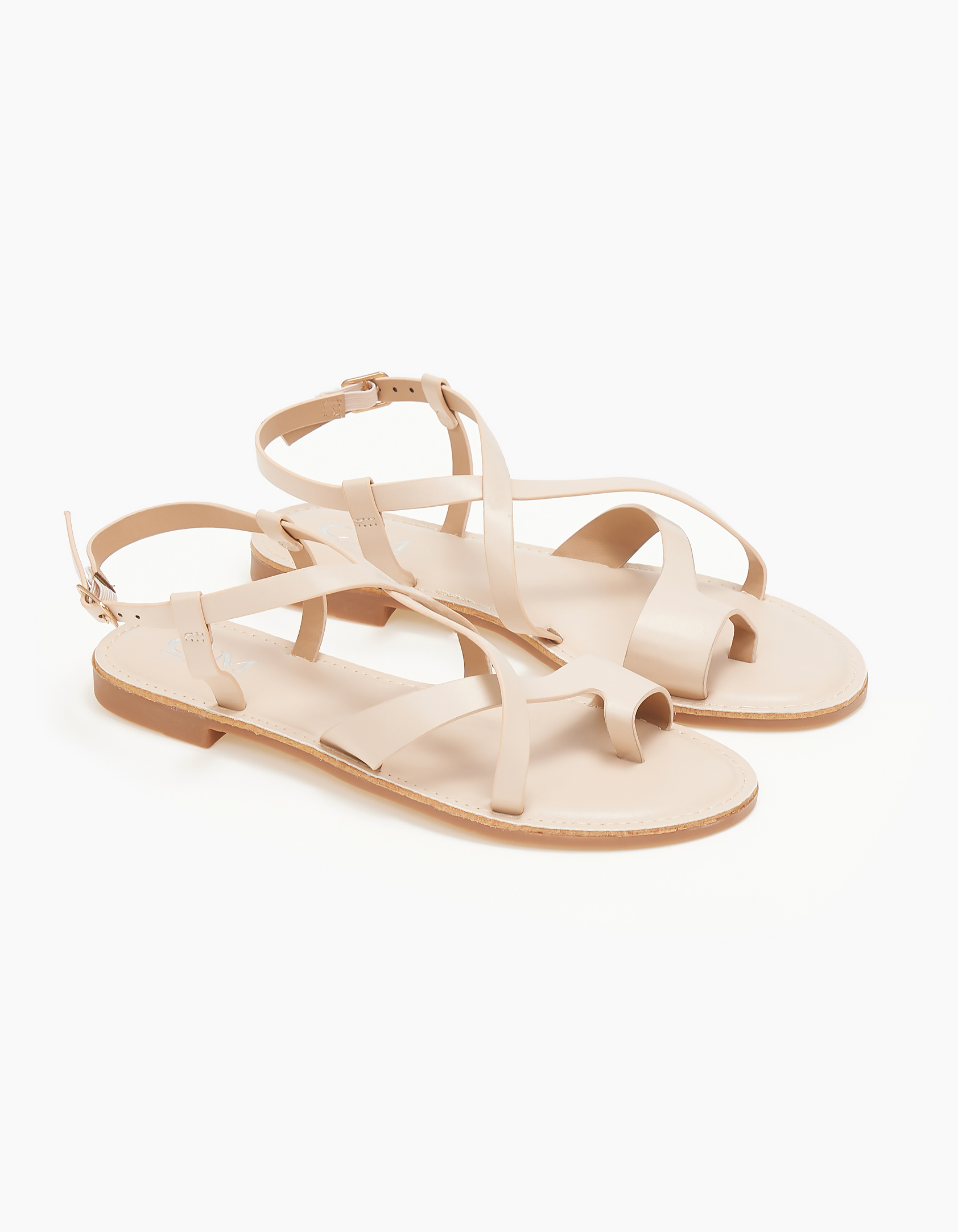 Σανδάλια με χιαστί λουράκια και toe ring - Nude