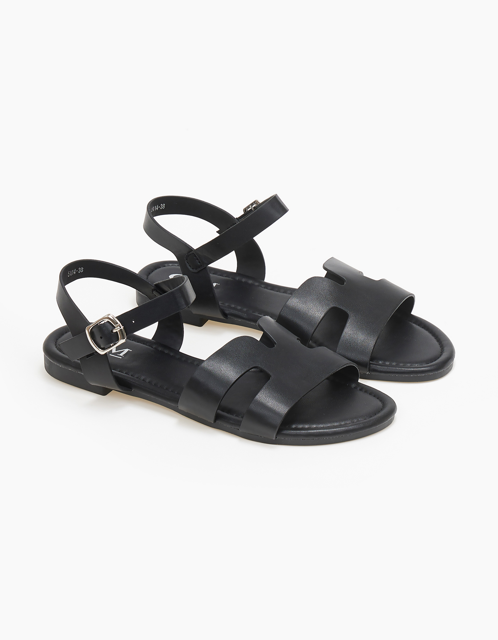 Σανδάλια με φάσα με ανοίγματα - Μαύρο