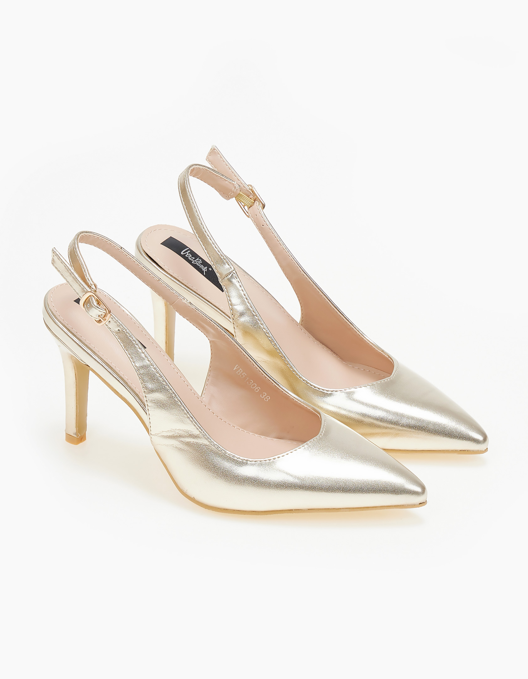 Μυτερές γόβες με λεπτό τακούνι - Χρυσό