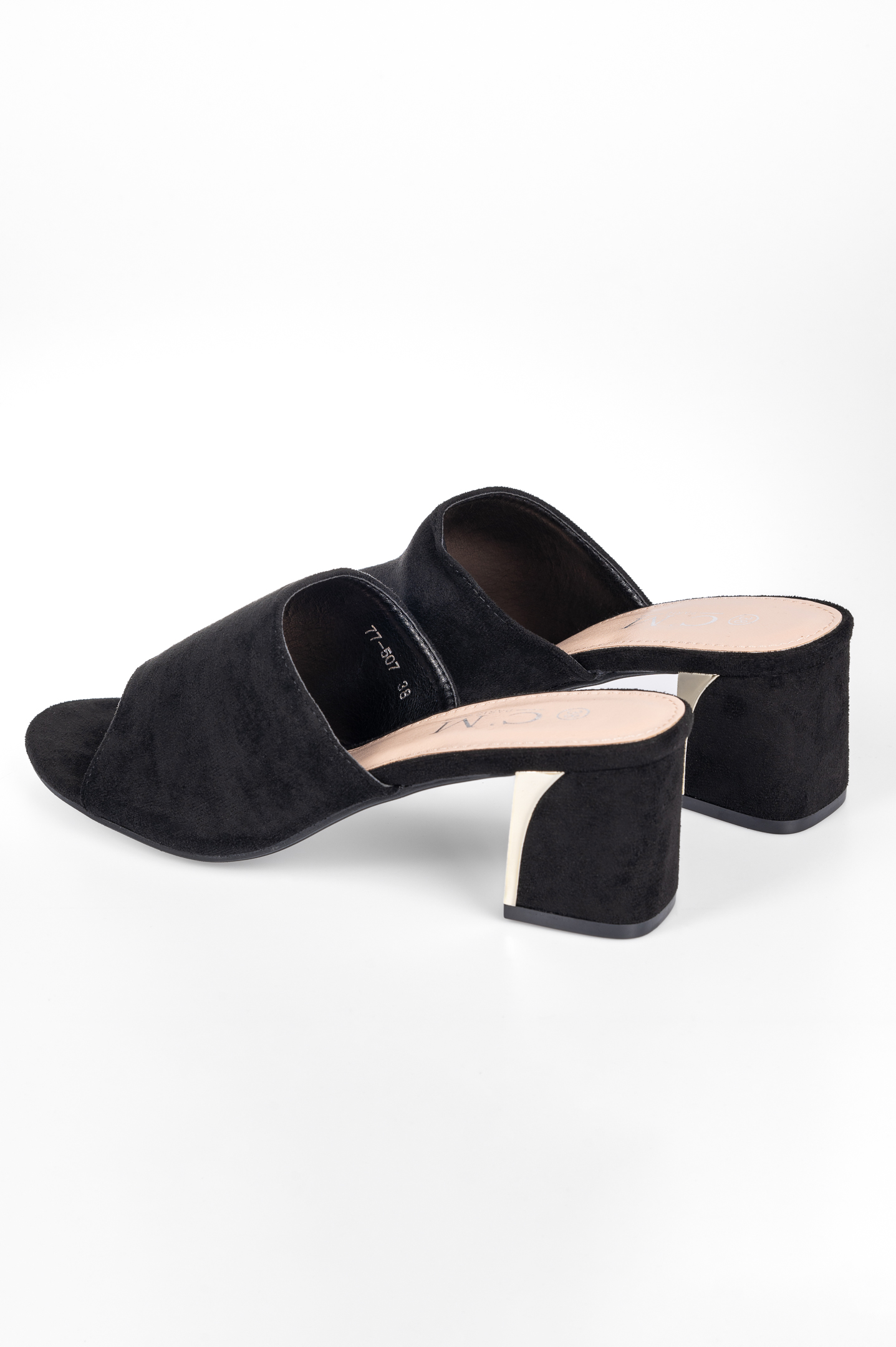 Suede mules με μεταλλική λεπτομέρεια στο τακούνι - Μαύρο φωτογραφία