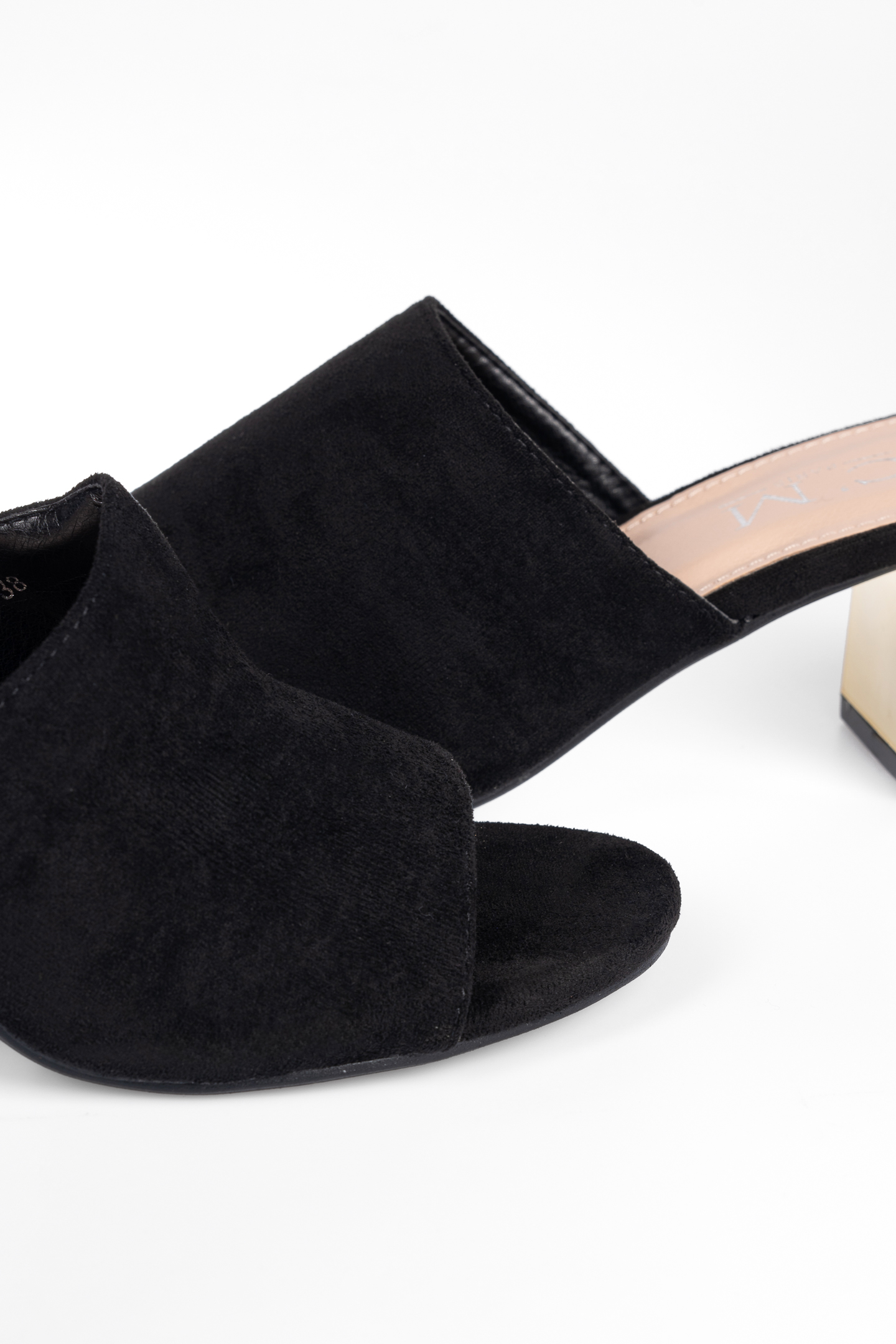 Suede mules με μεταλλική λεπτομέρεια στο τακούνι - Μαύρο φωτογραφία