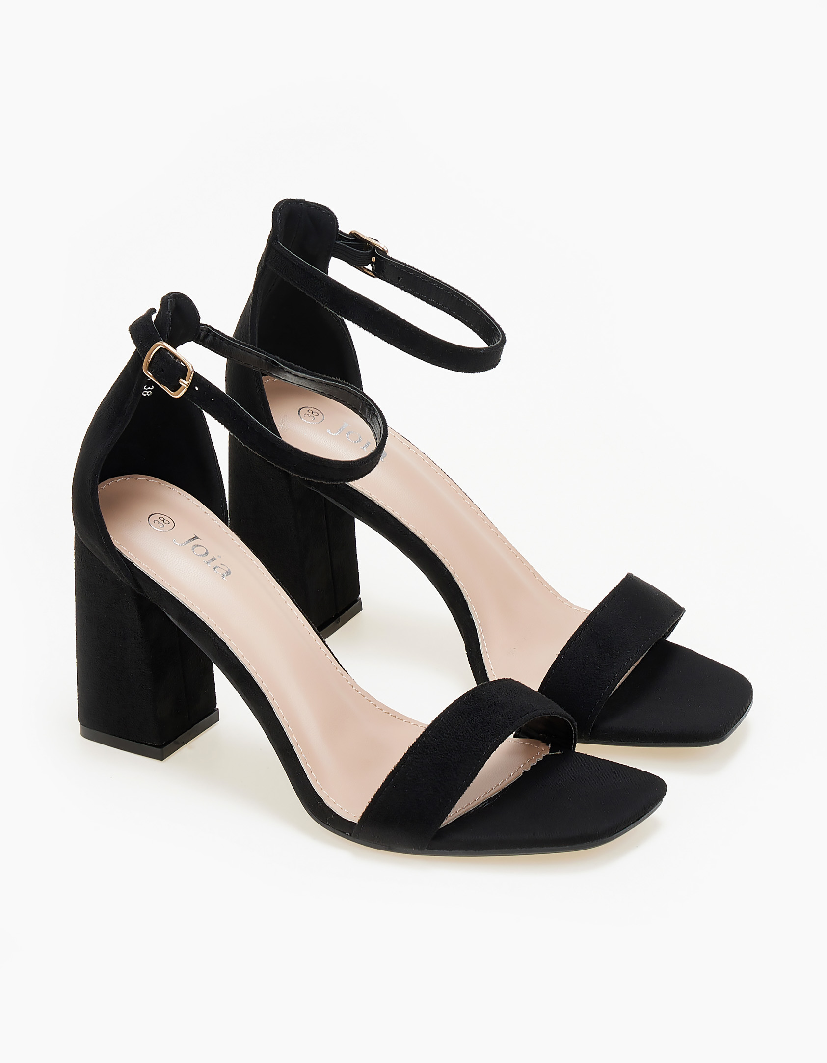 Πέδιλα suede με χοντρό τακούνι και κλειστή φτέρνα - Μαύρο