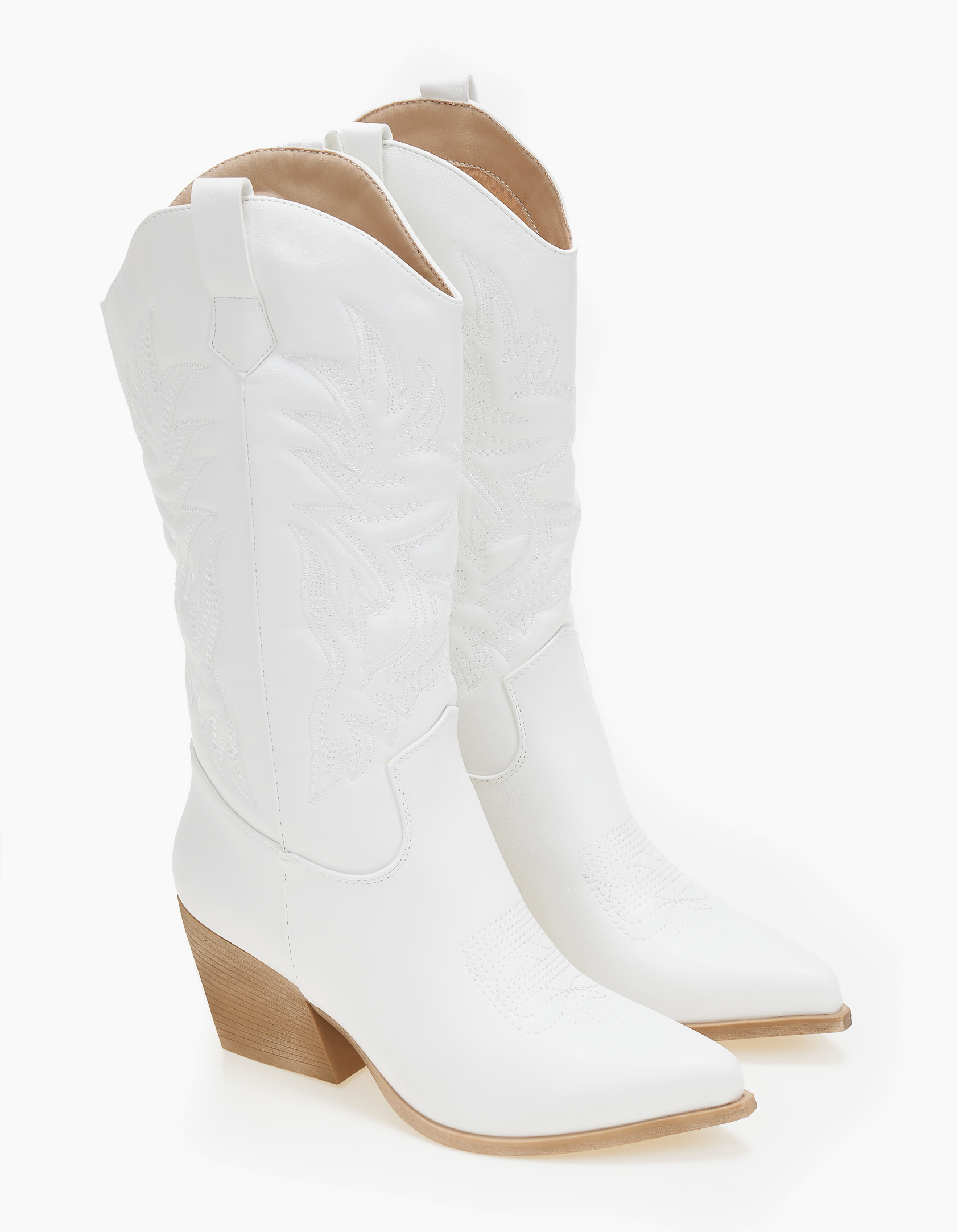 Cowboy μπότες με χοντρό τακούνι - Λευκό Παπούτσια > Western & Cowboy