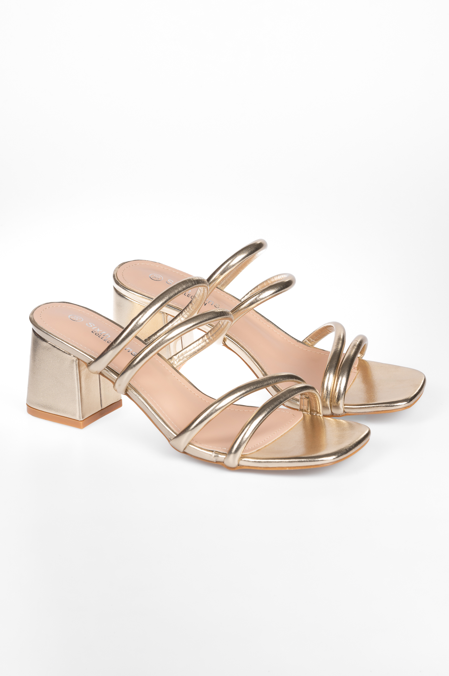 Mules με λουράκια και χοντρό τακούνι - Χρυσό