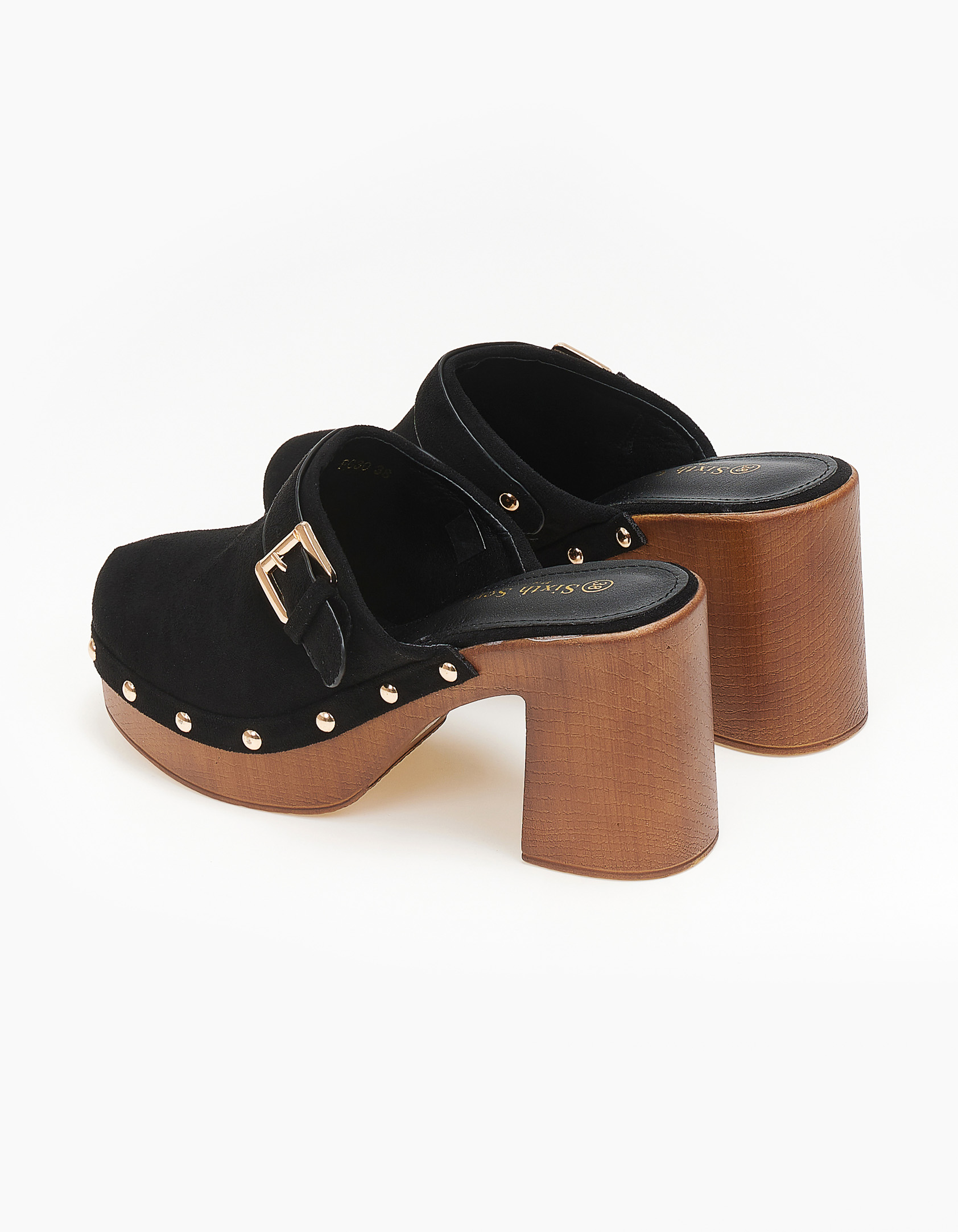 Suede mules με χοντρό τακούνι - Μαύρο φωτογραφία